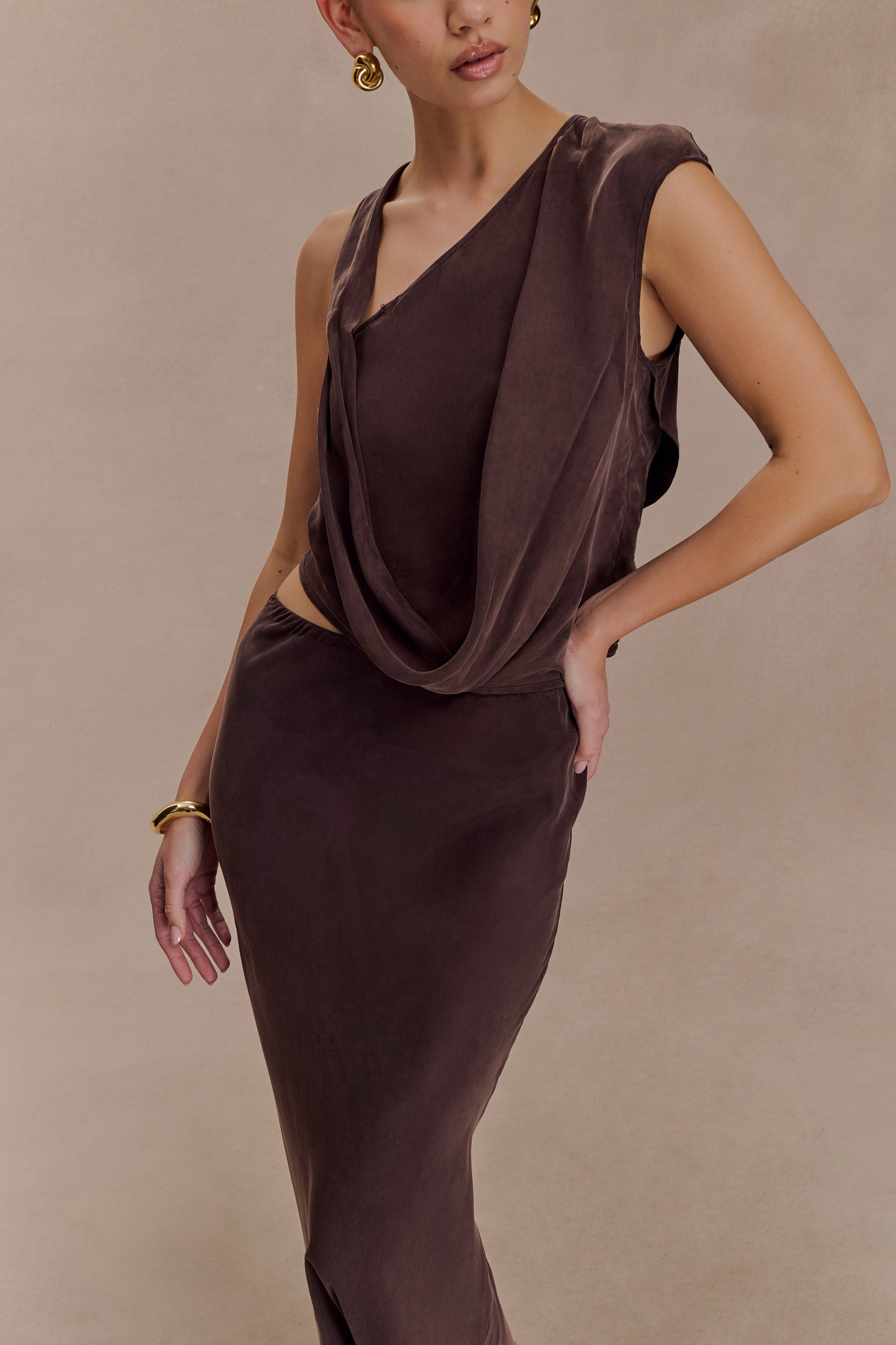 Violeta Asymmetric Top - Dark Chocolate | MESHKI US Violeta Asymmetric Top - Dark Chocolate | MESHKI US
