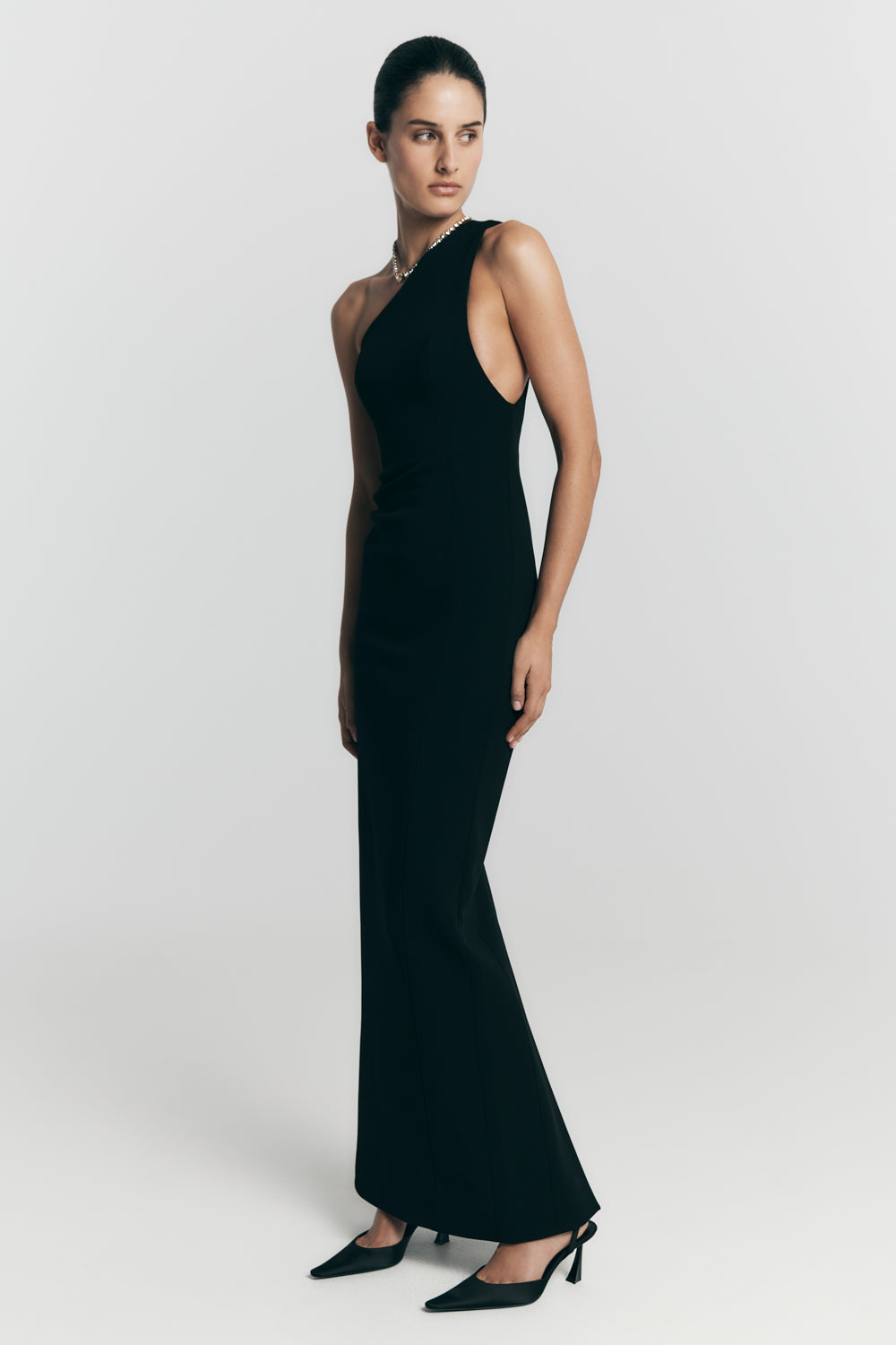 Milena One Shoulder Crepe Maxi Dress / Black | MESHKI