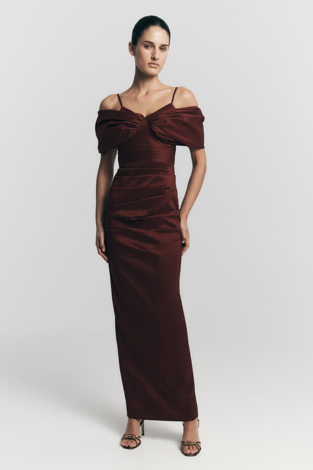 Thelma Bardot Maxi Dress - Wine #7