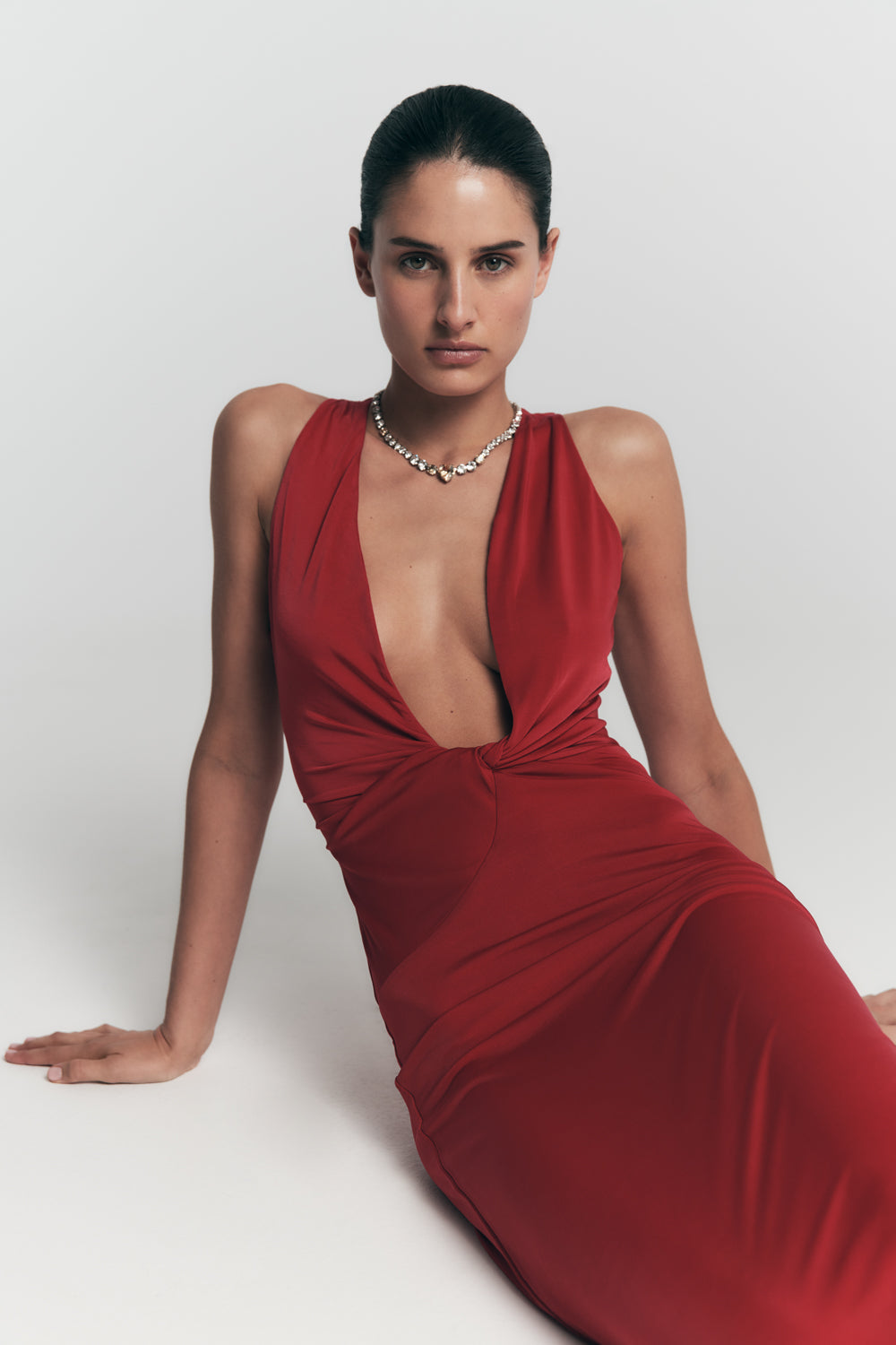 meshki hot pink dress Ayeshya Slinky Asymmetric Maxi Dress