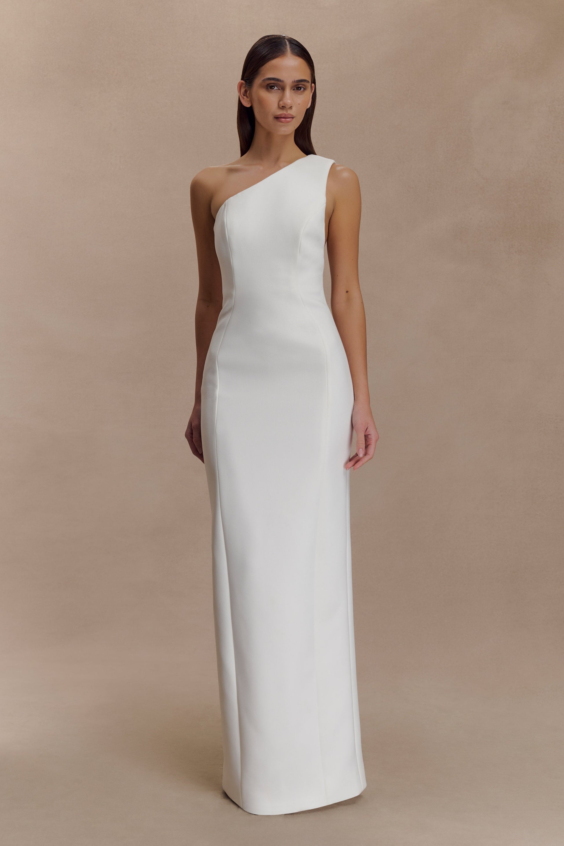 Milena One Shoulder Crepe Maxi Dress / White | MESHKI