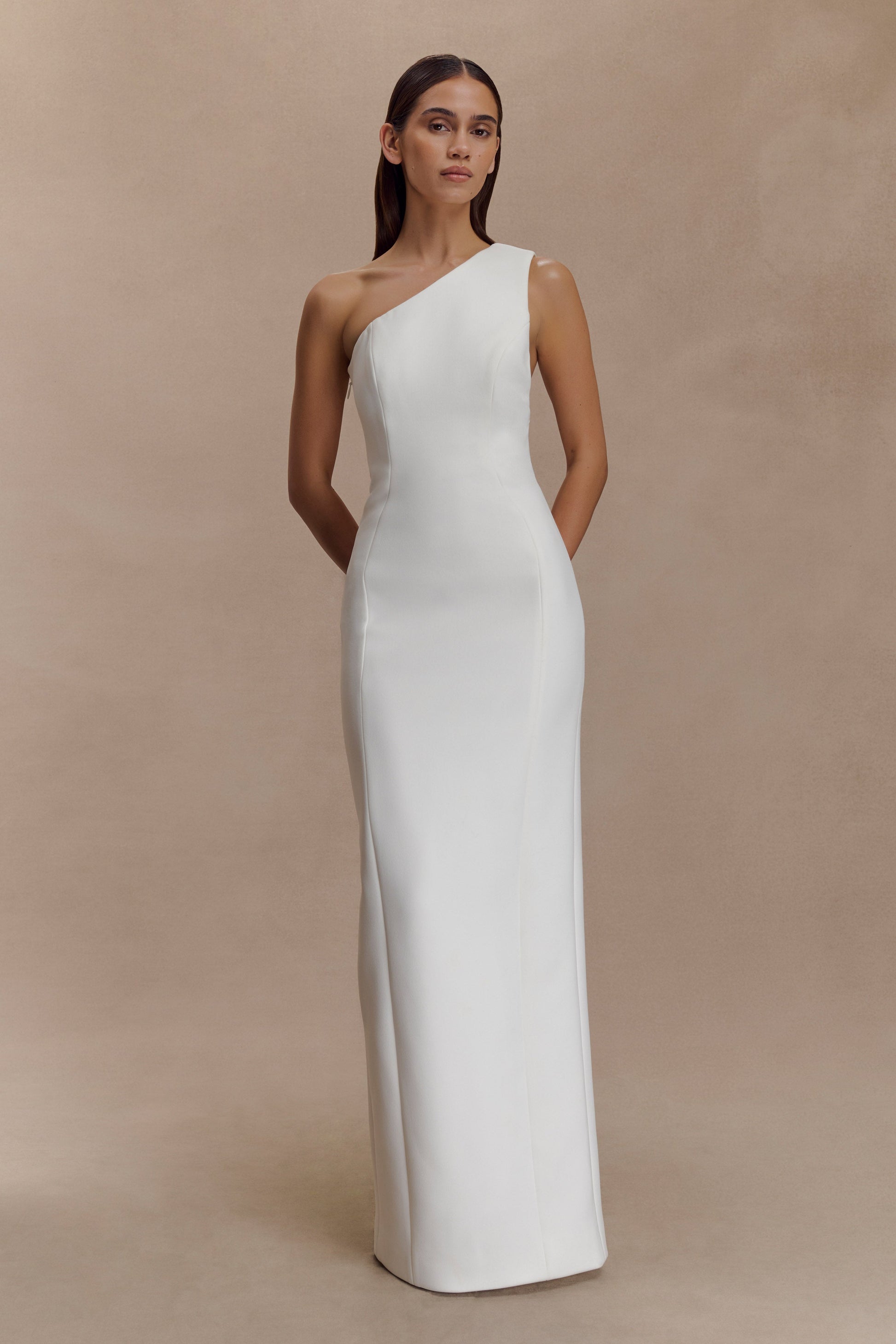 Milena One Shoulder Crepe Maxi Dress / White | MESHKI