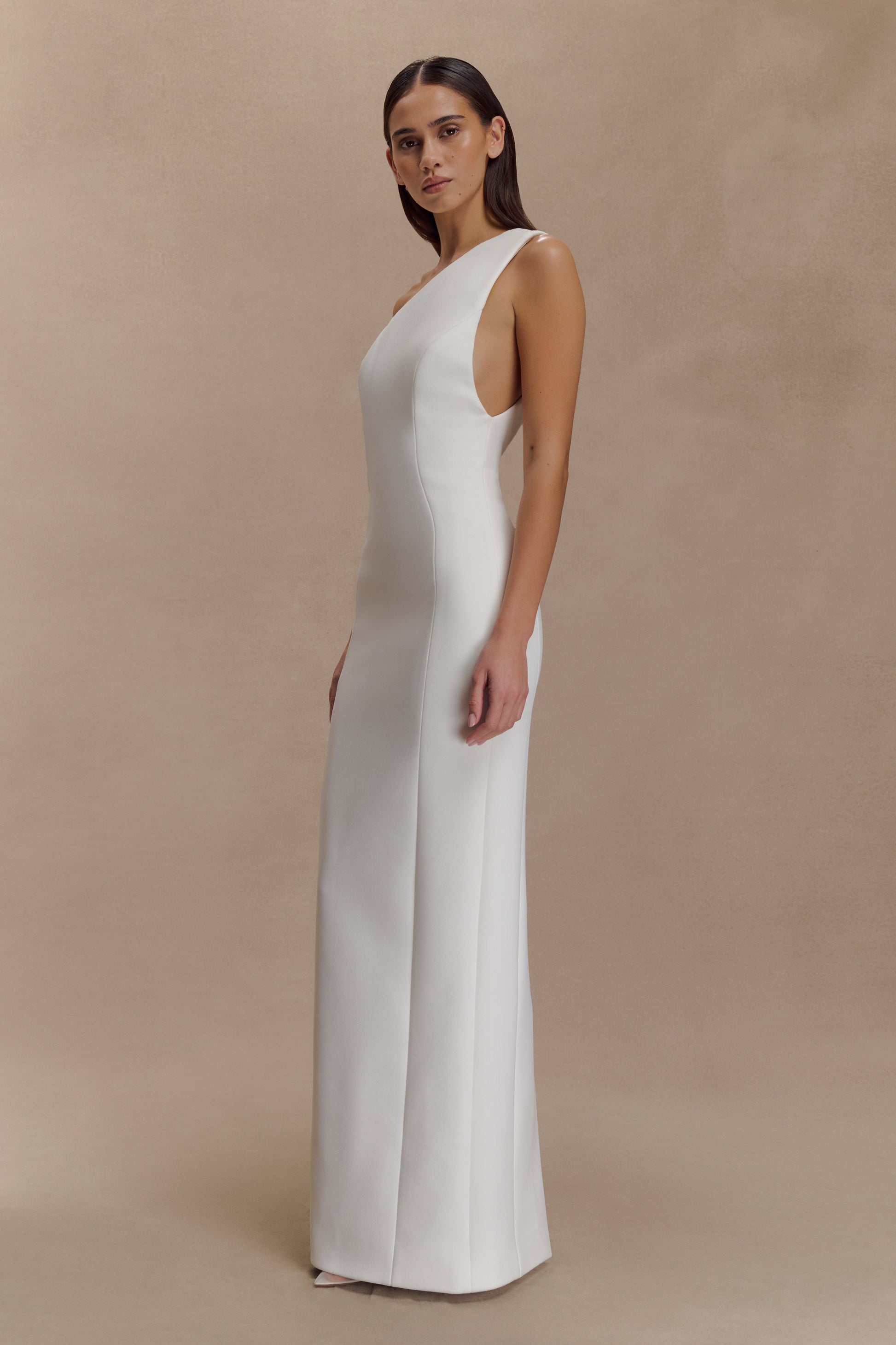 Milena One Shoulder Crepe Maxi Dress / White | MESHKI
