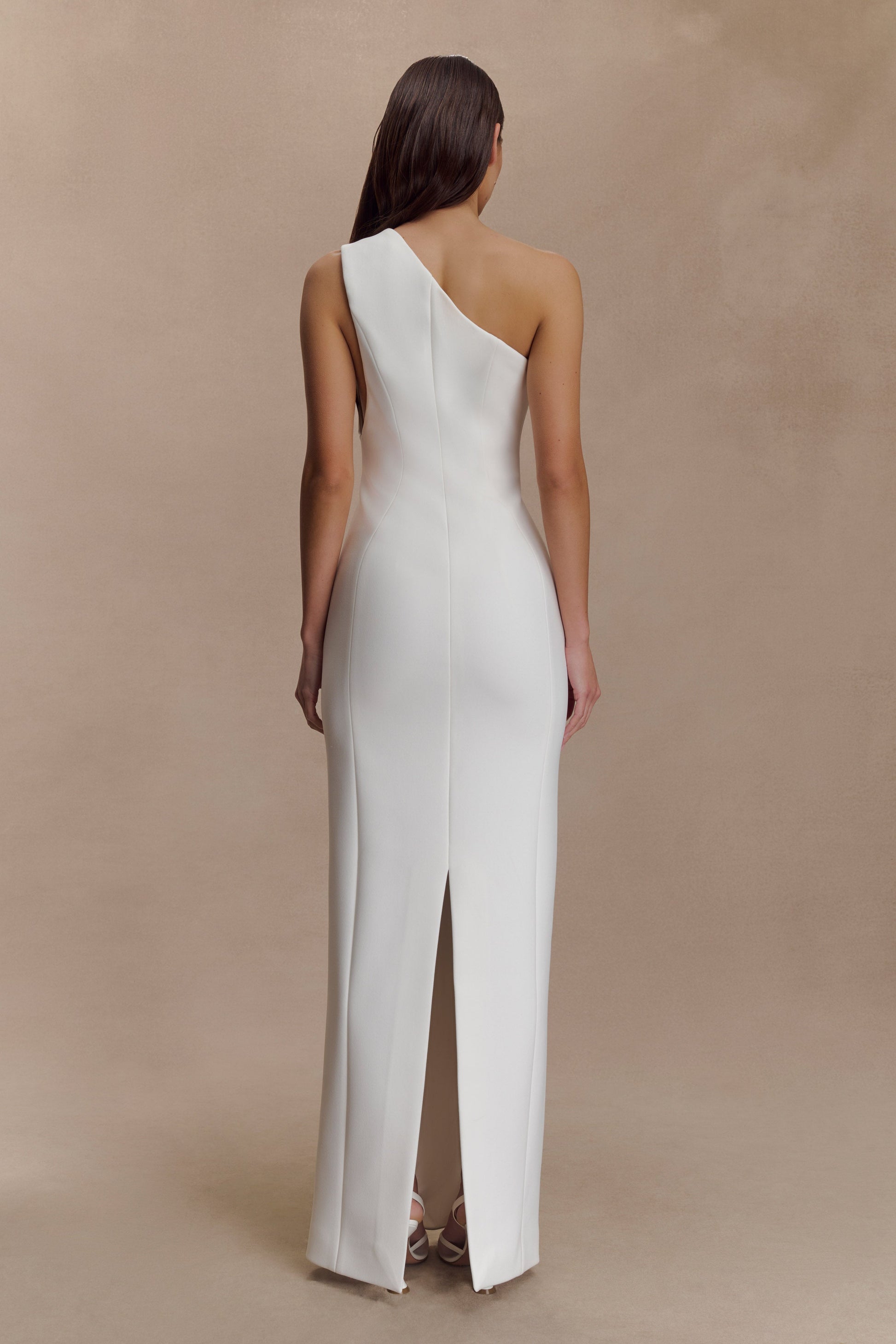 Milena One Shoulder Crepe Maxi Dress / White | MESHKI