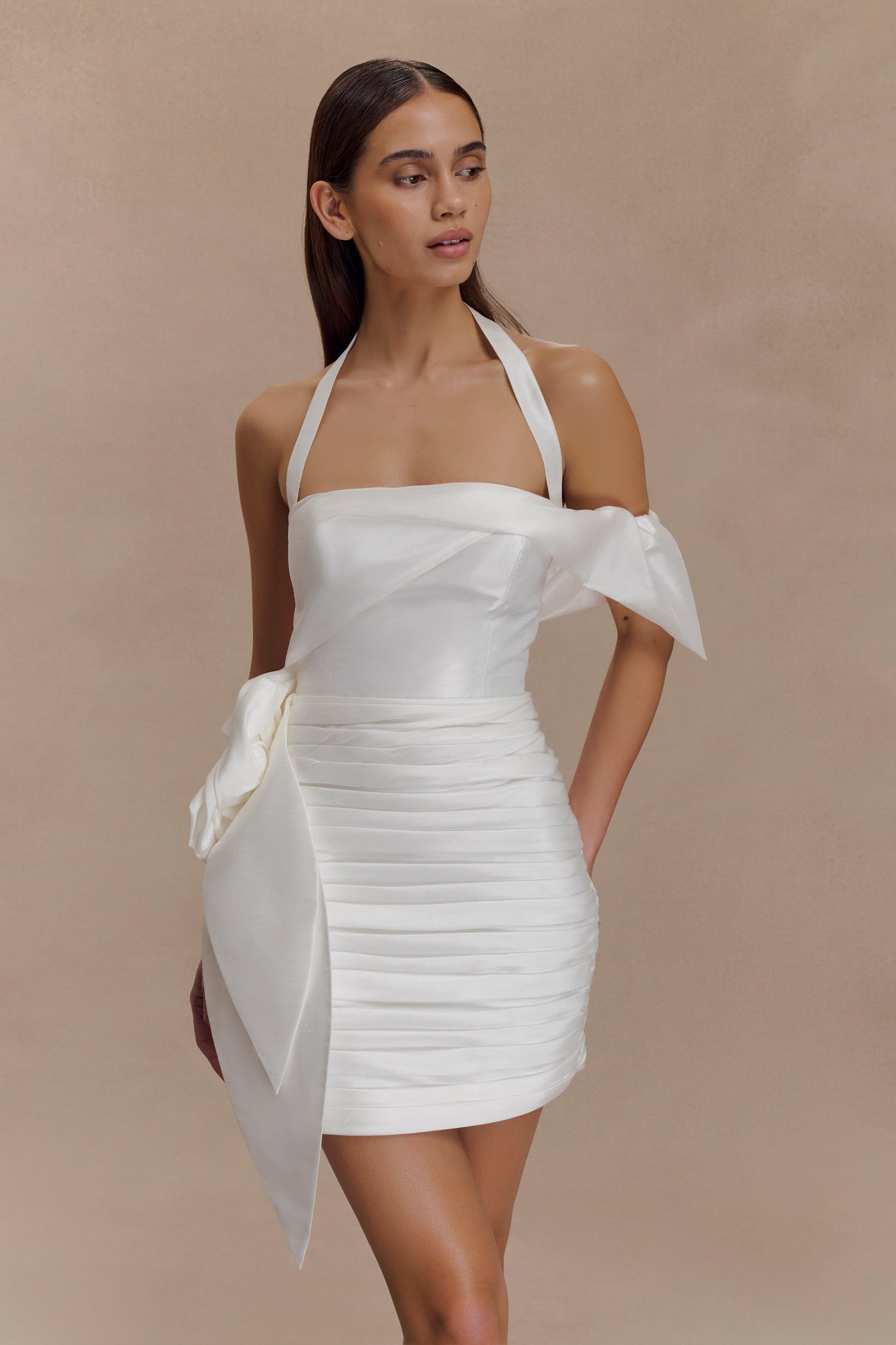 Claudine Taffeta Floral Mini Dress / White | MESHKI Claudine Taffeta Floral Mini Dress / White | MESHKI
