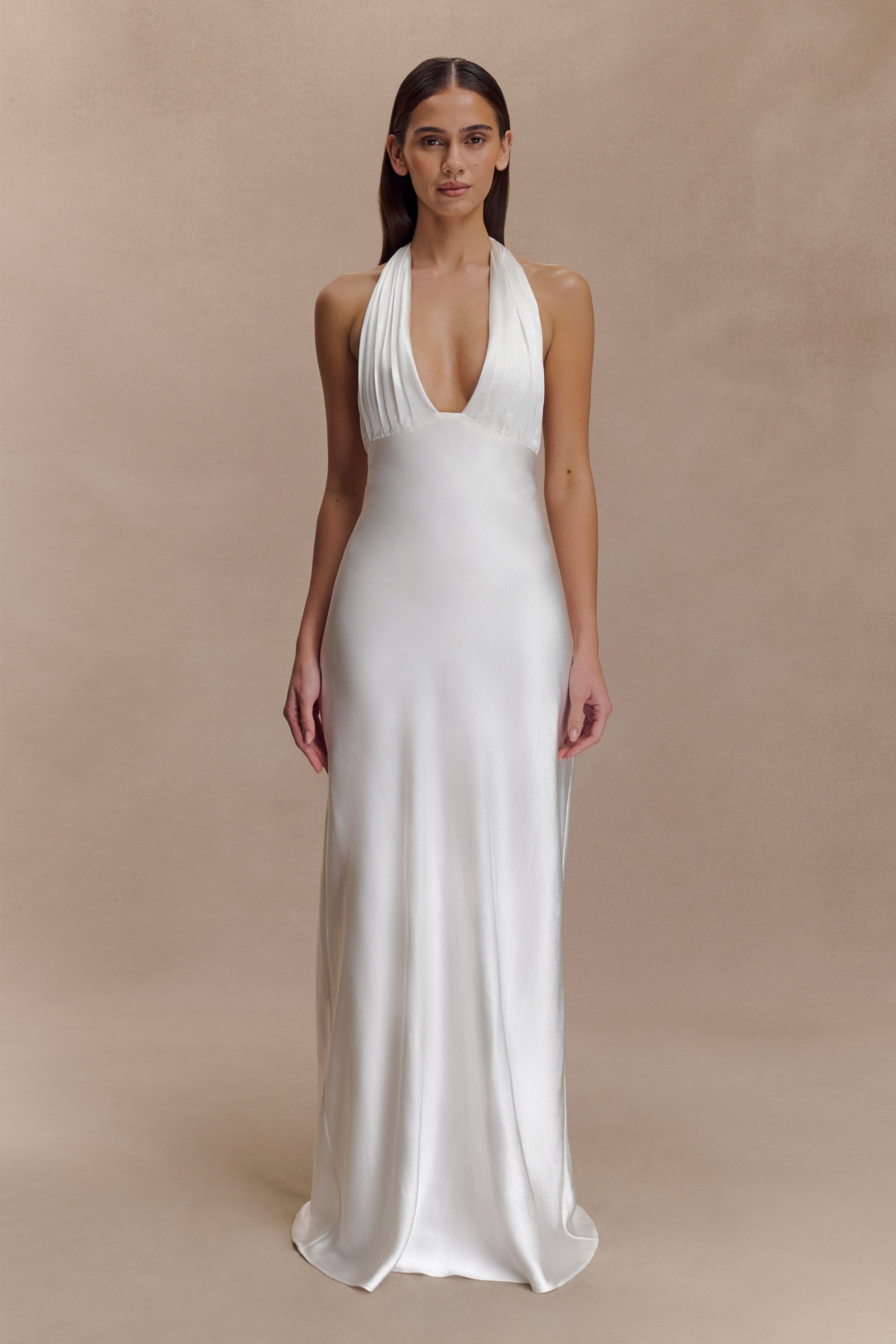 Alice Satin Halter Maxi Dress - White | MESHKI US Alice Satin Halter Maxi Dress - White | MESHKI US