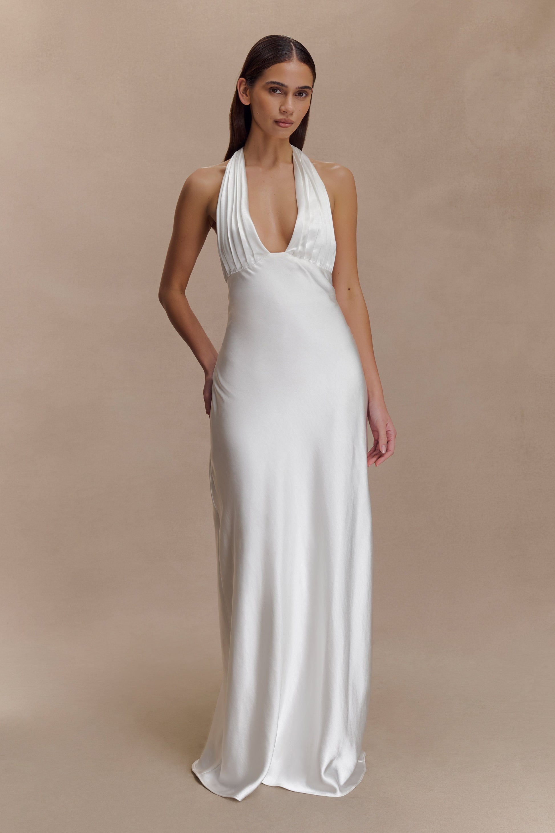 Alice Satin Halter Maxi Dress - White L Alice Satin Halter Maxi Dress - White L