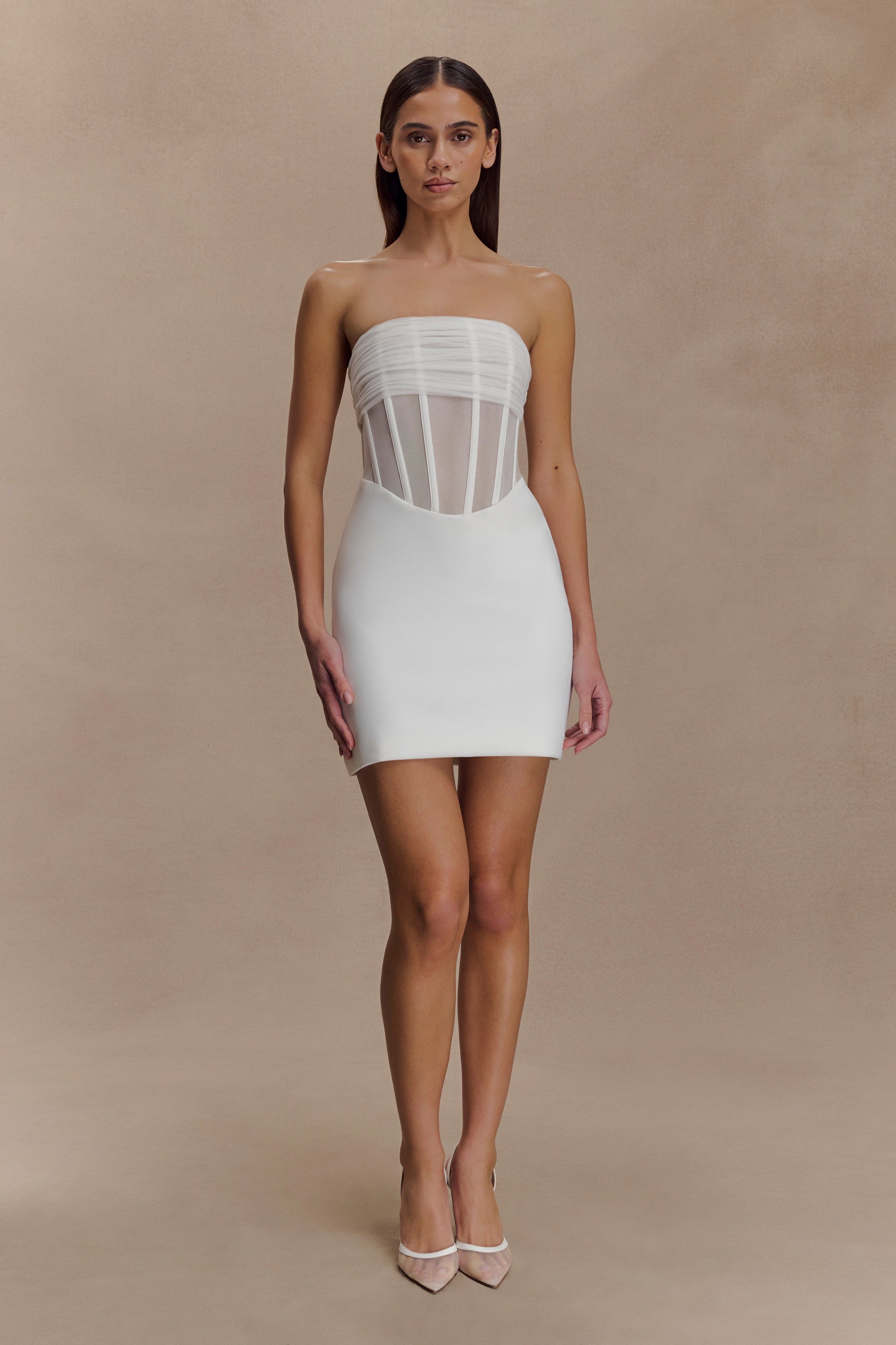 Palmer Mesh Corset Mini Dress / Ivory | MESHKI | XXS Palmer Mesh Corset Mini Dress / Ivory | MESHKI | XXS