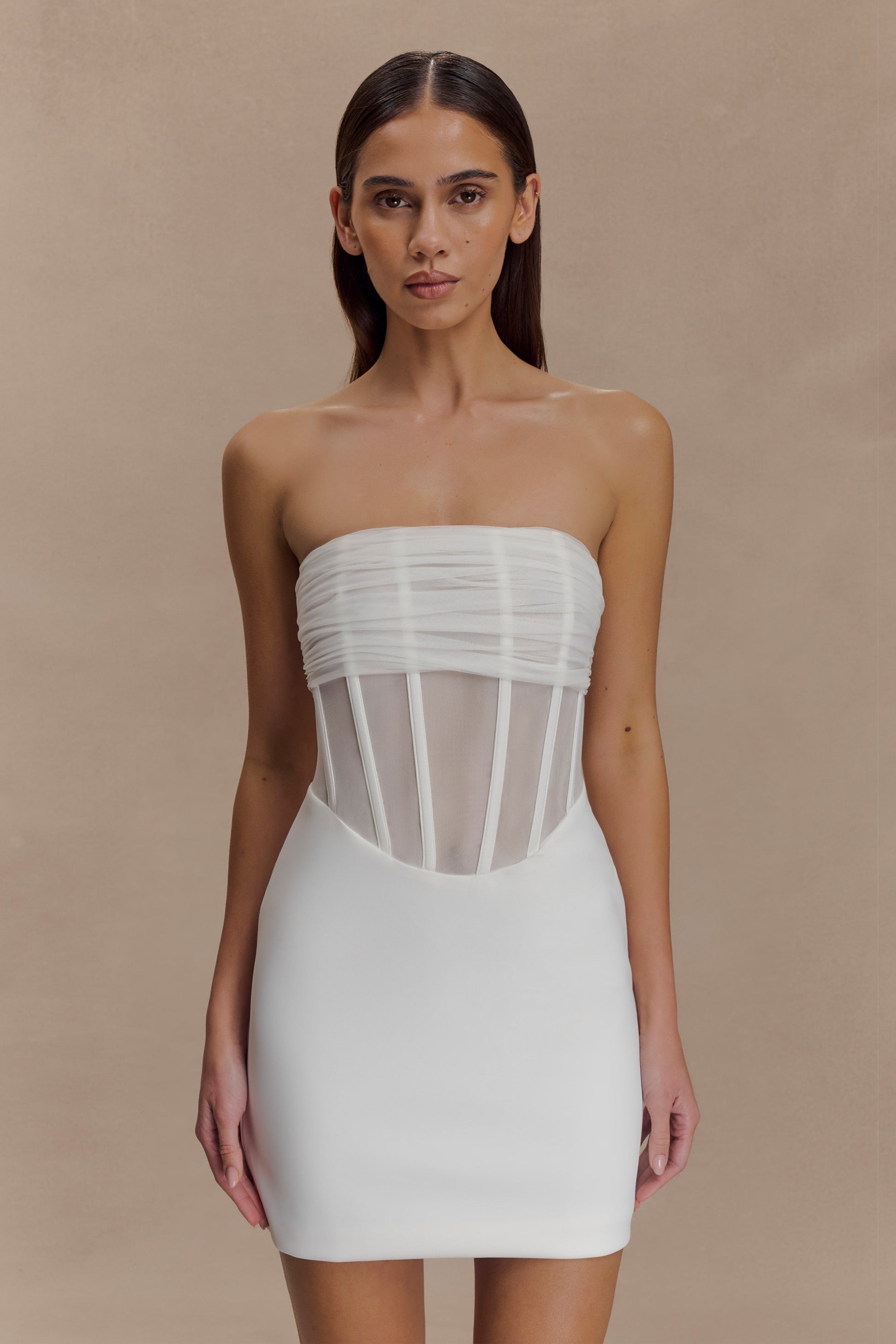 Palmer Mesh Corset Mini Dress / Ivory | MESHKI