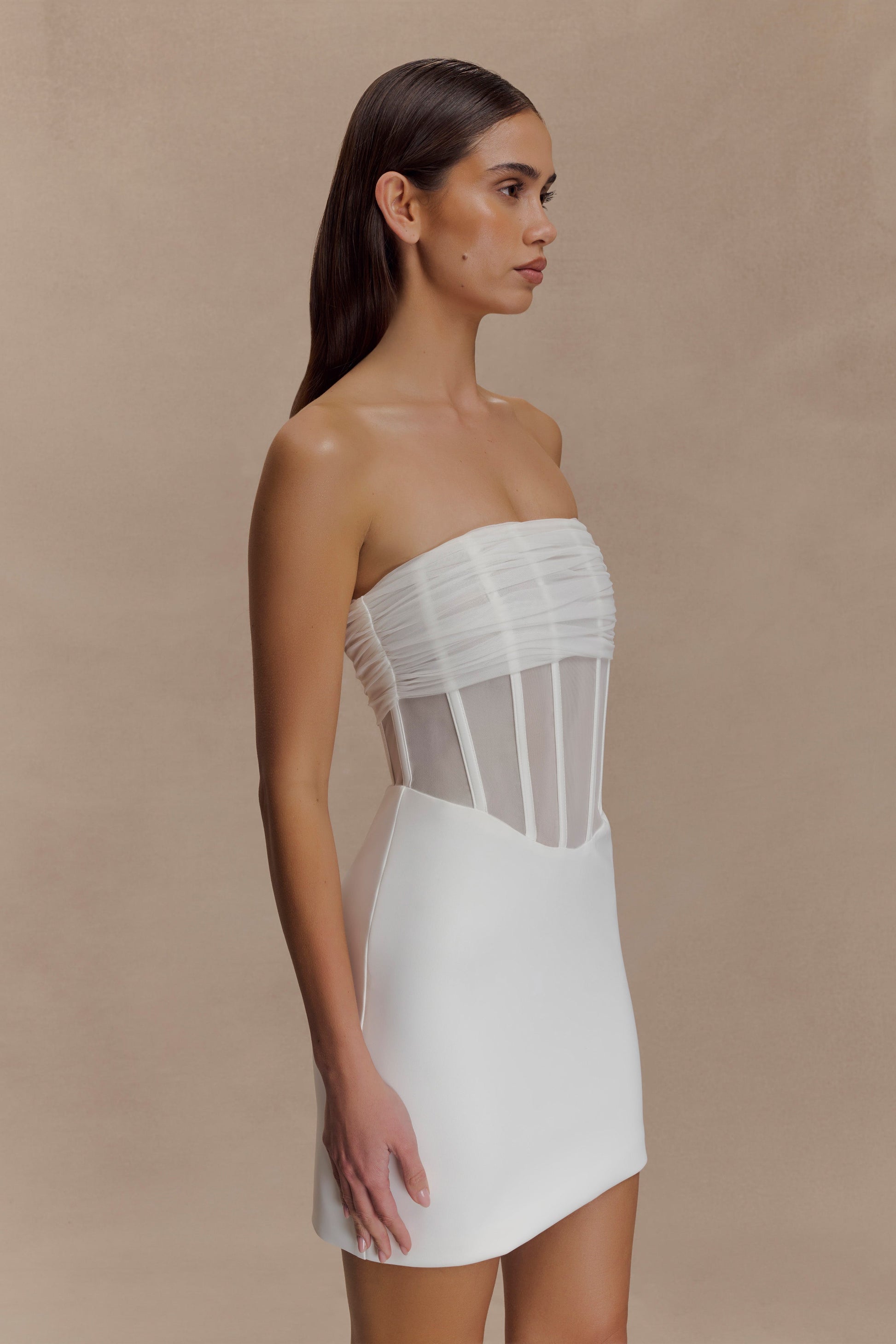 Palmer Mesh Corset Mini Dress - Ivory | MESHKI US Palmer Mesh Corset Mini Dress - Ivory | MESHKI US
