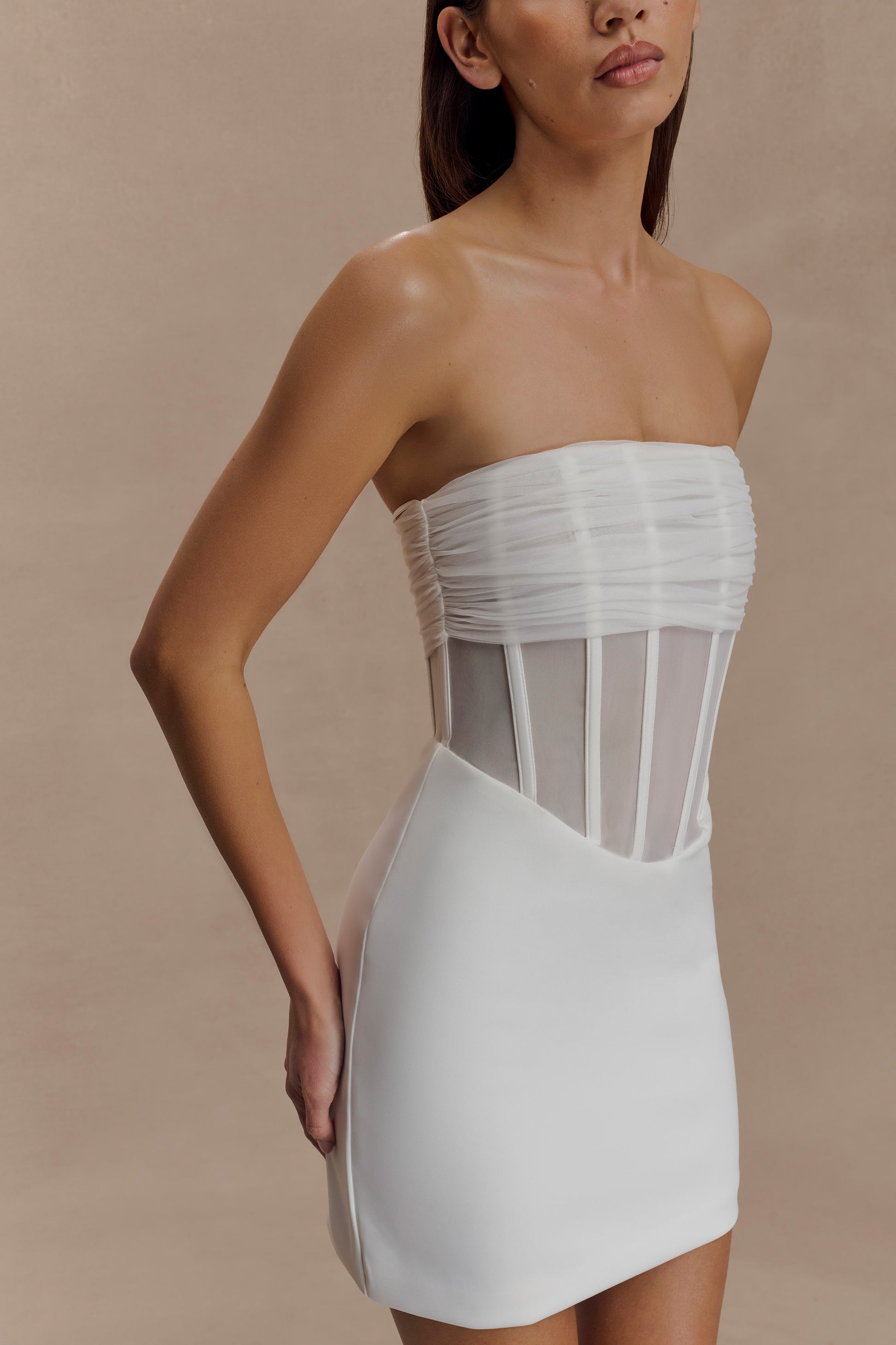 Palmer Mesh Corset Mini Dress - Ivory #4