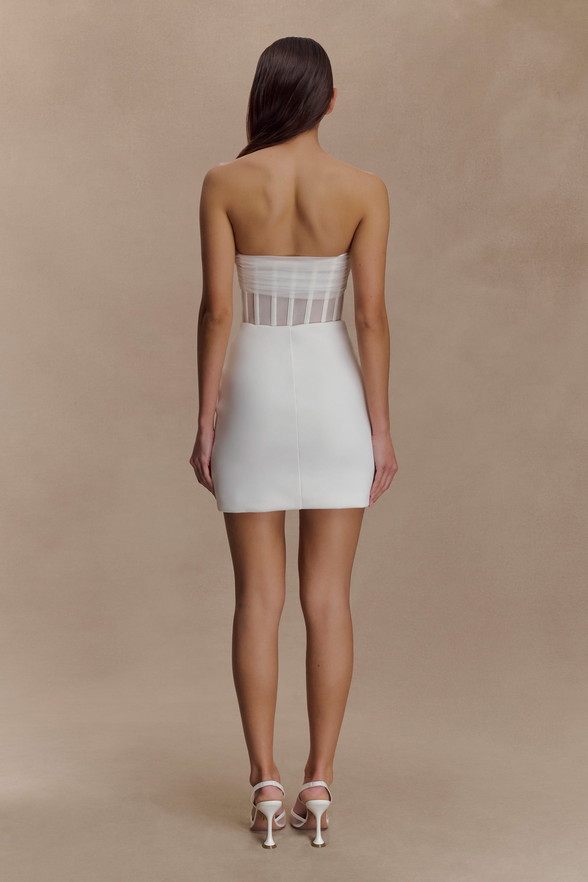 a-line corset mini dress in ivory Ivory Square Neck Corset Style Open Back Mini Dress