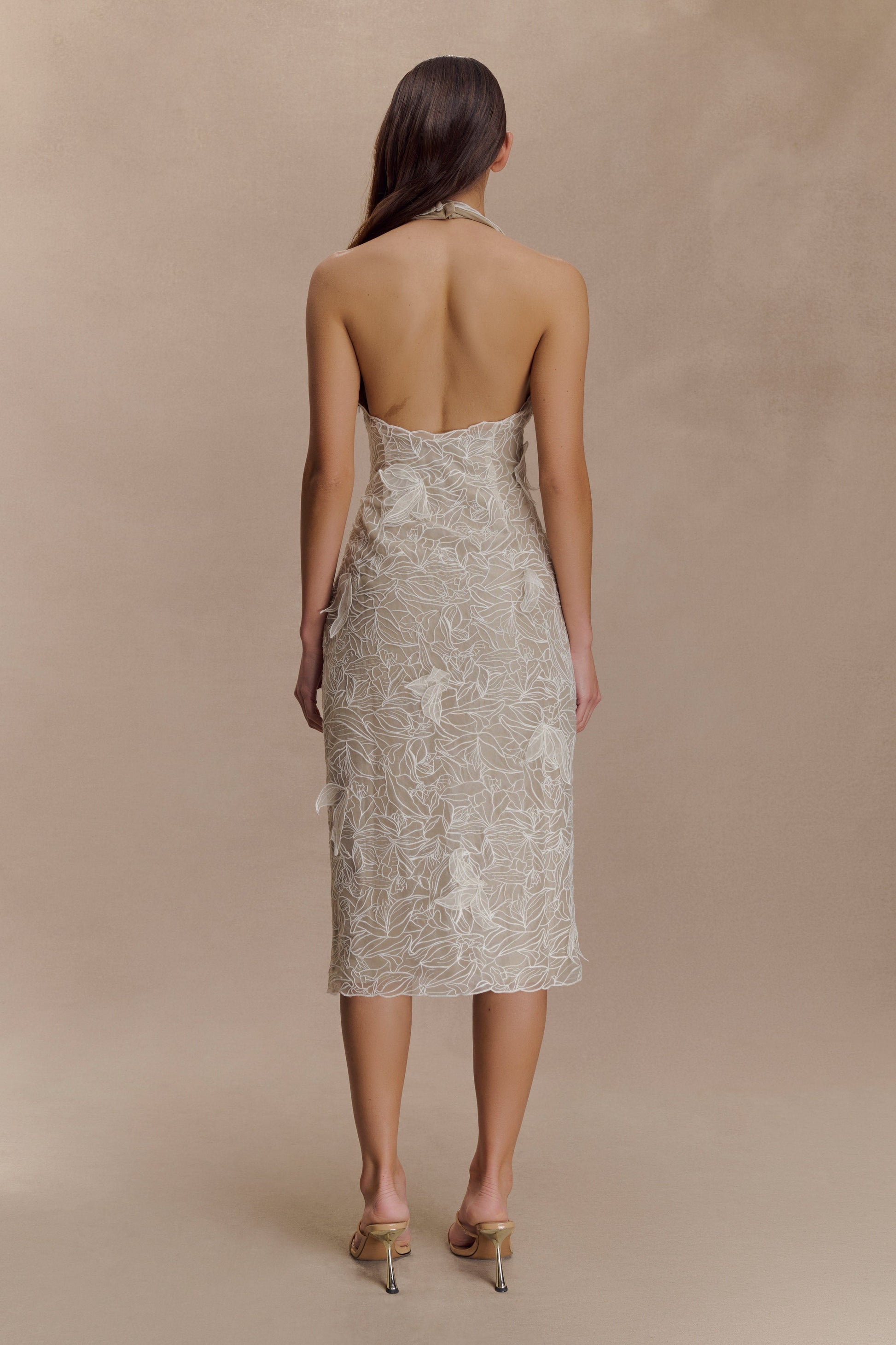 Lenore Silk Lace Halter Midi Dress - Ivory #5