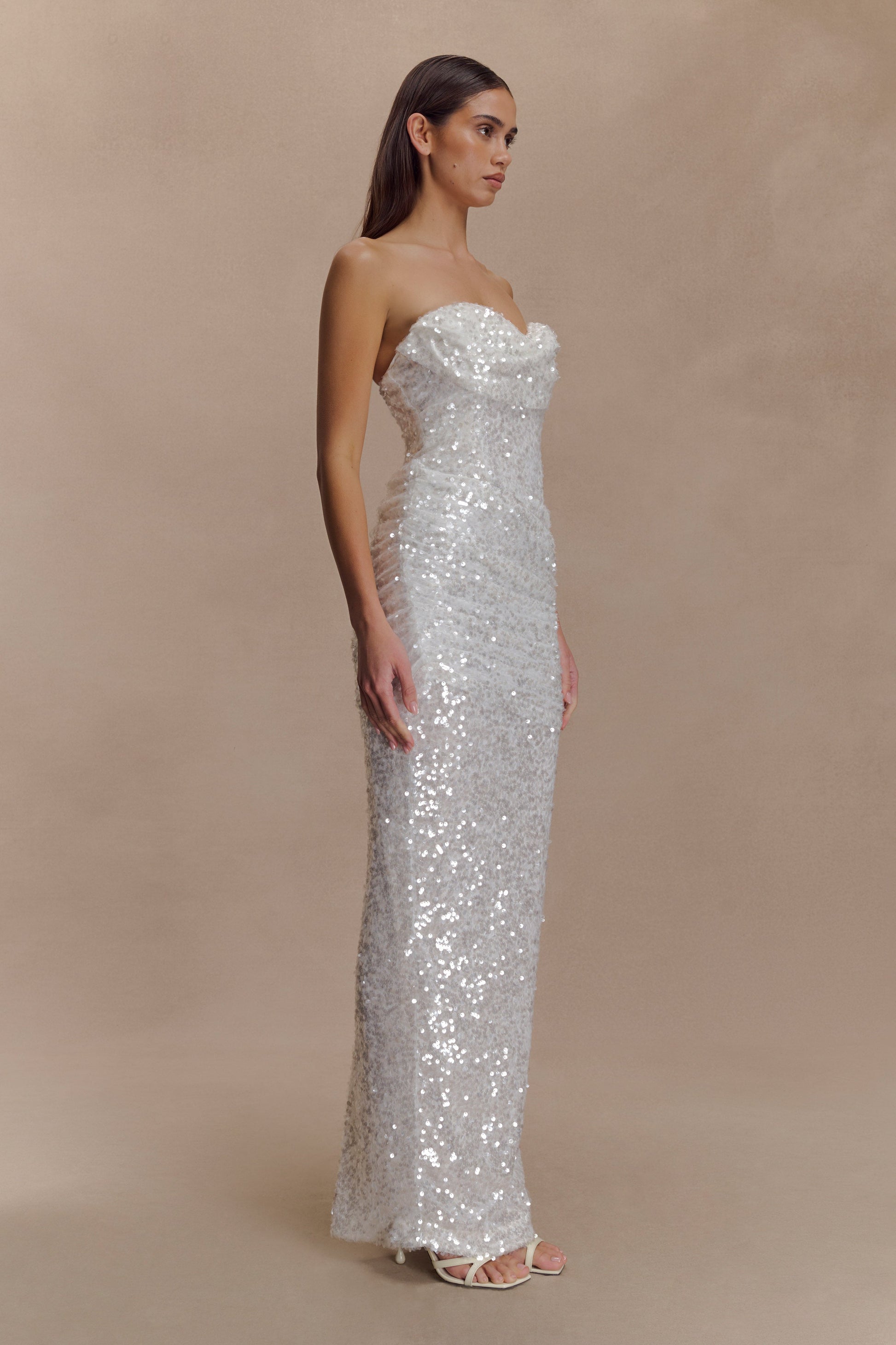 Nala Strapless Sequin Maxi Dress - Ivory | MESHKI US Nala Strapless Sequin Maxi Dress - Ivory | MESHKI US