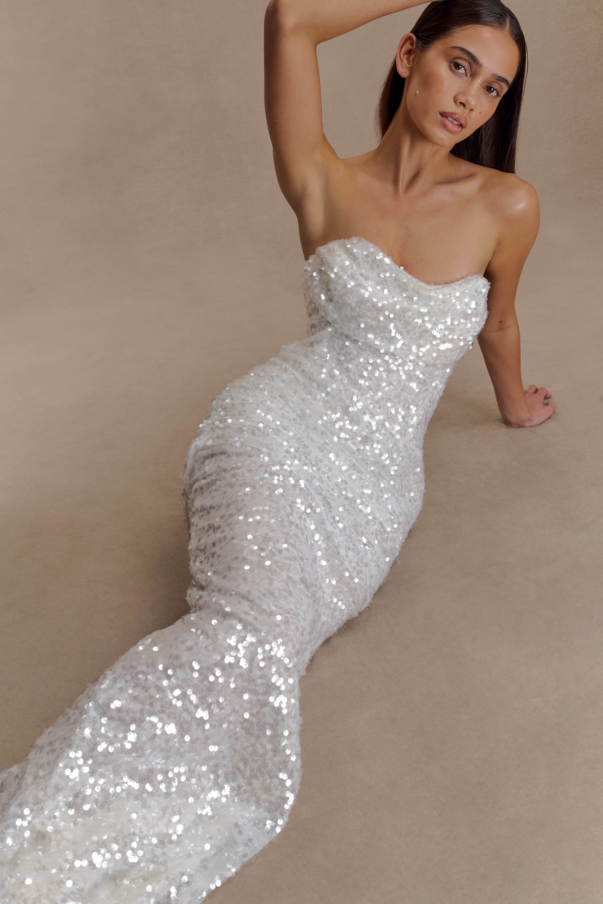 Nala Strapless Sequin Maxi Dress - Ivory | MESHKI US Nala Strapless Sequin Maxi Dress - Ivory | MESHKI US