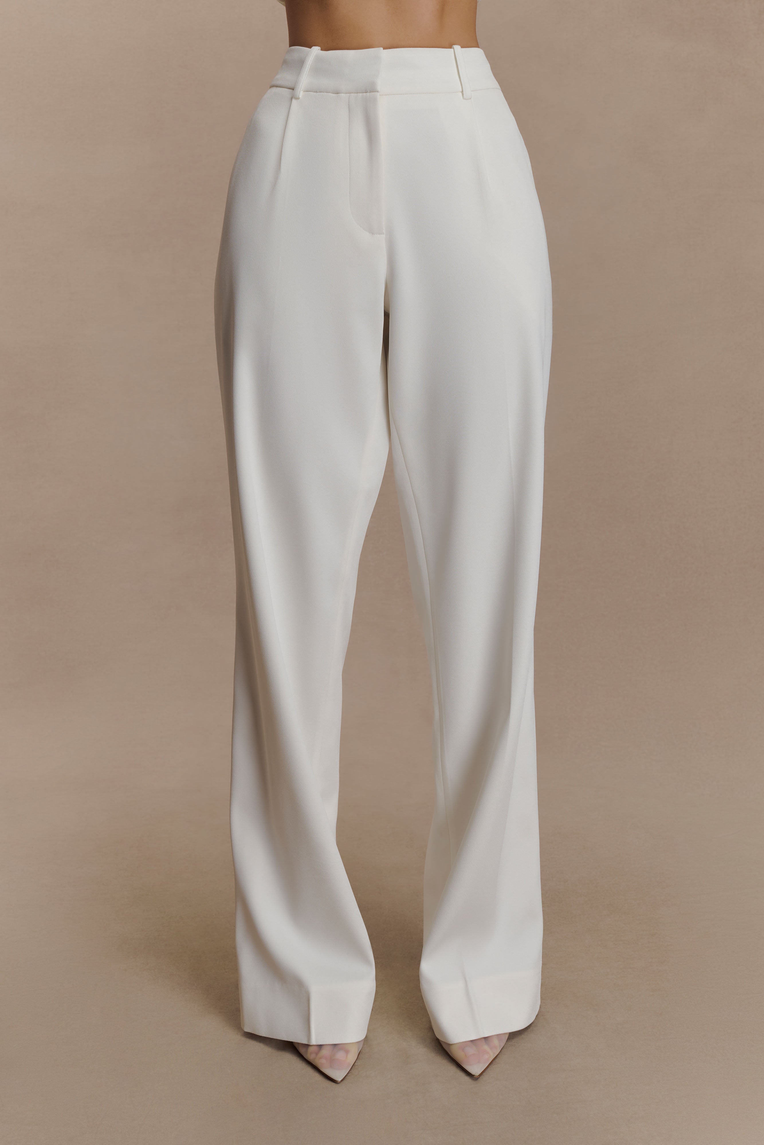 Fatima Satin Straight Leg Pant - White | MESHKI US