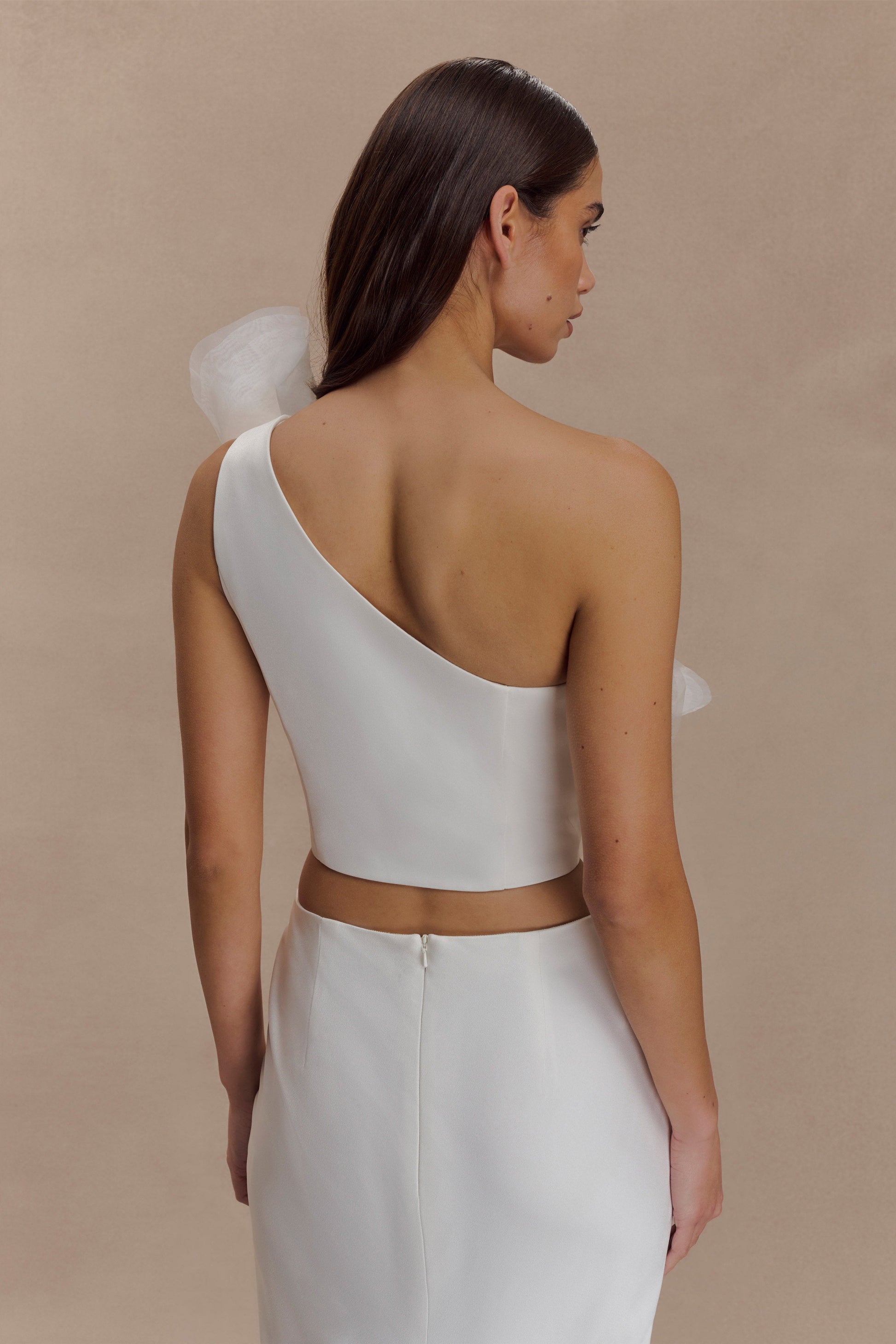 meshki wedding dress Rosella Satin Strapless Maxi Dress / White | MESHKI