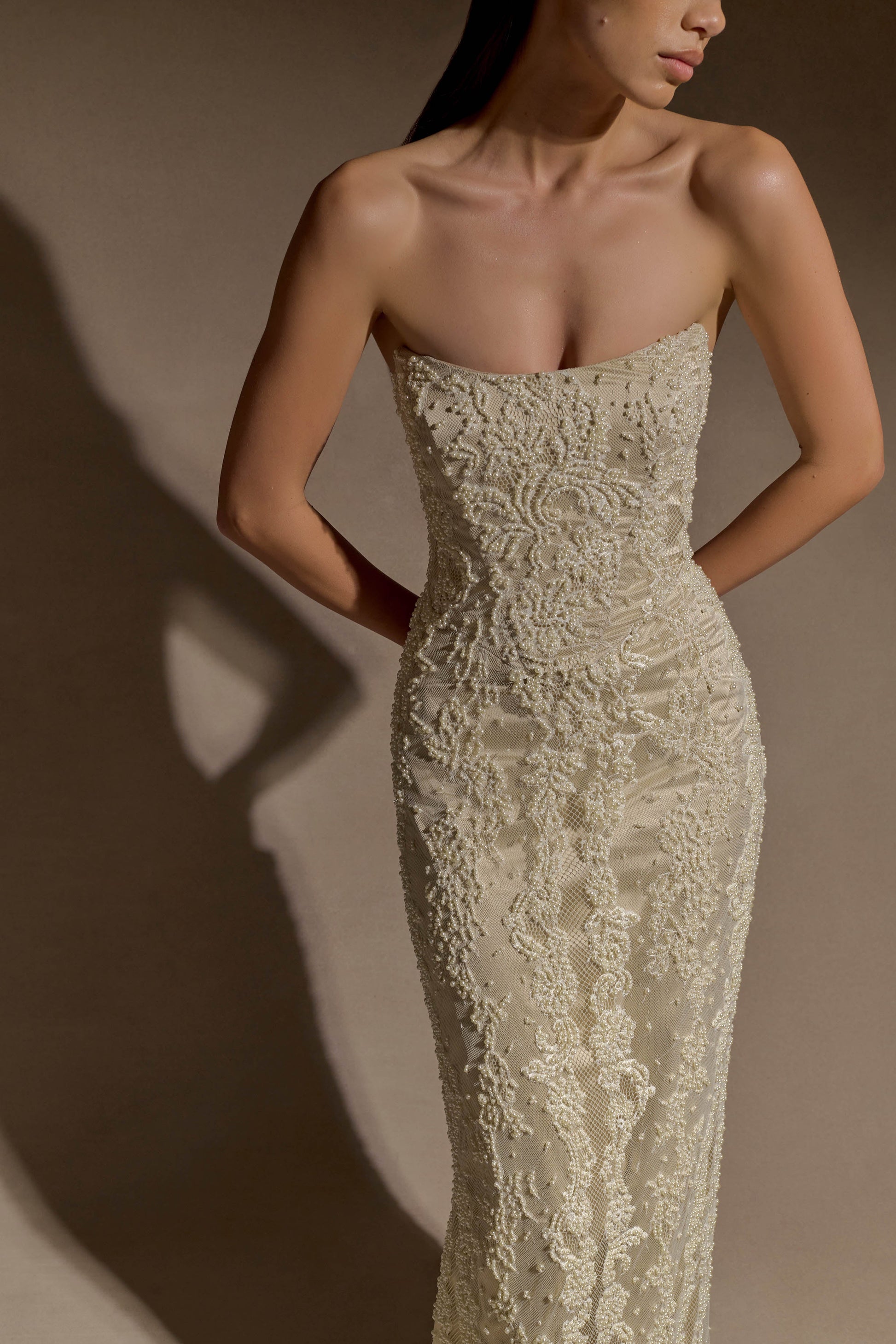 Eva Hand Beaded Pearl & Lace Maxi Dress - White | MESHKI US Eva Hand Beaded Pearl & Lace Maxi Dress - White | MESHKI US