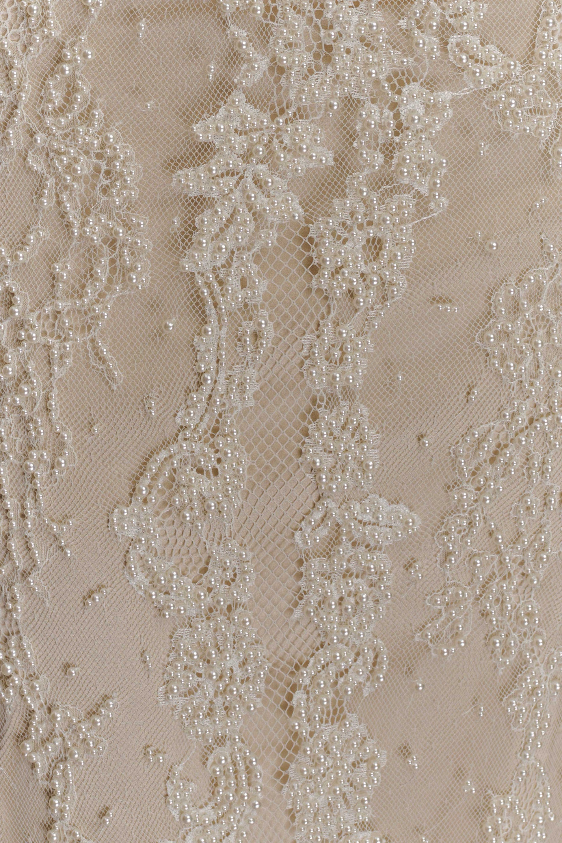 Eva Hand Beaded Pearl & Lace Maxi Dress - White | MESHKI US Eva Hand Beaded Pearl & Lace Maxi Dress - White | MESHKI US