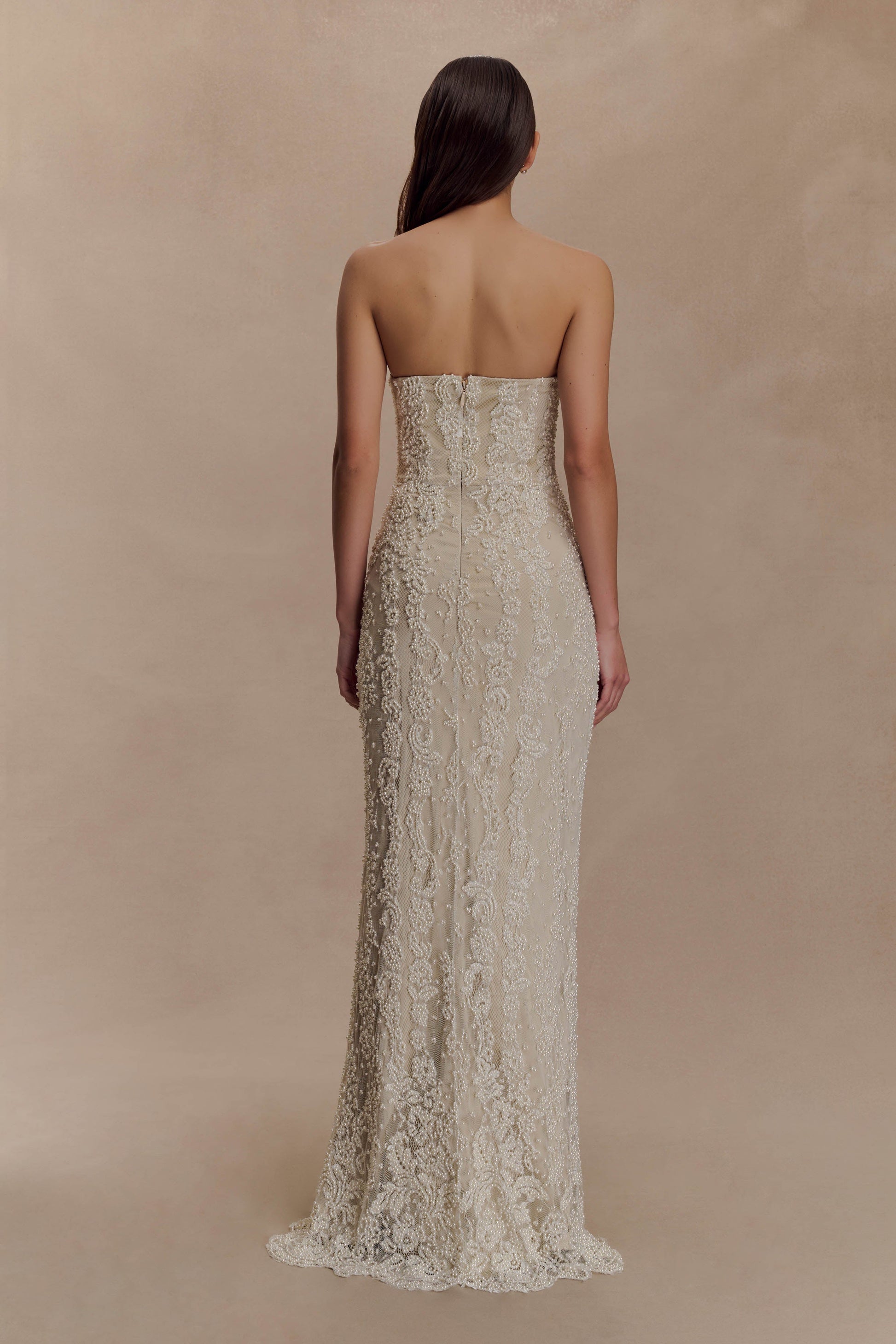 Eva Hand Beaded Pearl & Lace Maxi Dress - White | MESHKI US Eva Hand Beaded Pearl & Lace Maxi Dress - White | MESHKI US