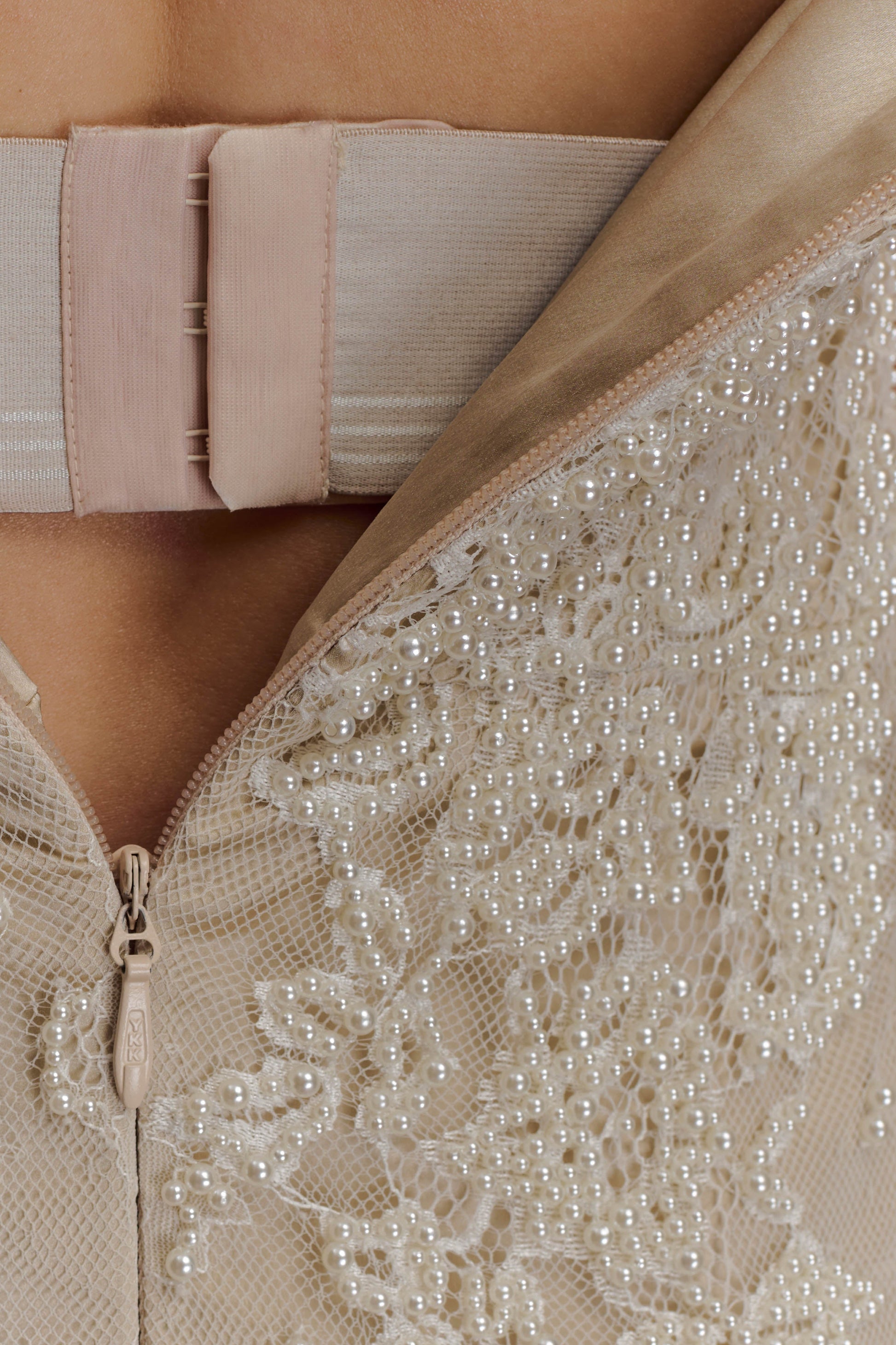 Eva Hand Beaded Pearl & Lace Maxi Dress - White #8