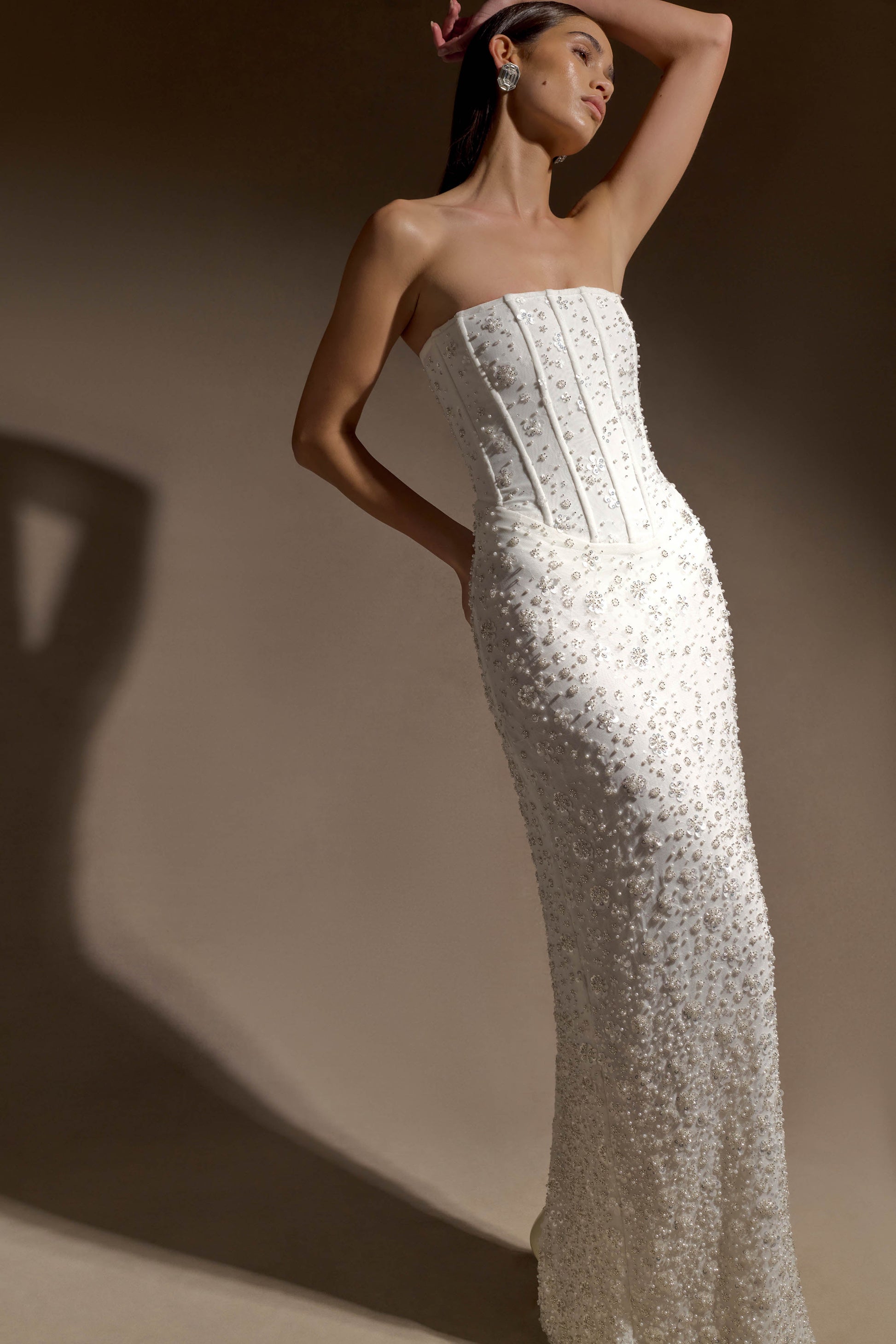 Gemma Strapless Embellished Maxi Dress / Ivory | MESHKI Gemma Strapless Embellished Maxi Dress / Ivory | MESHKI