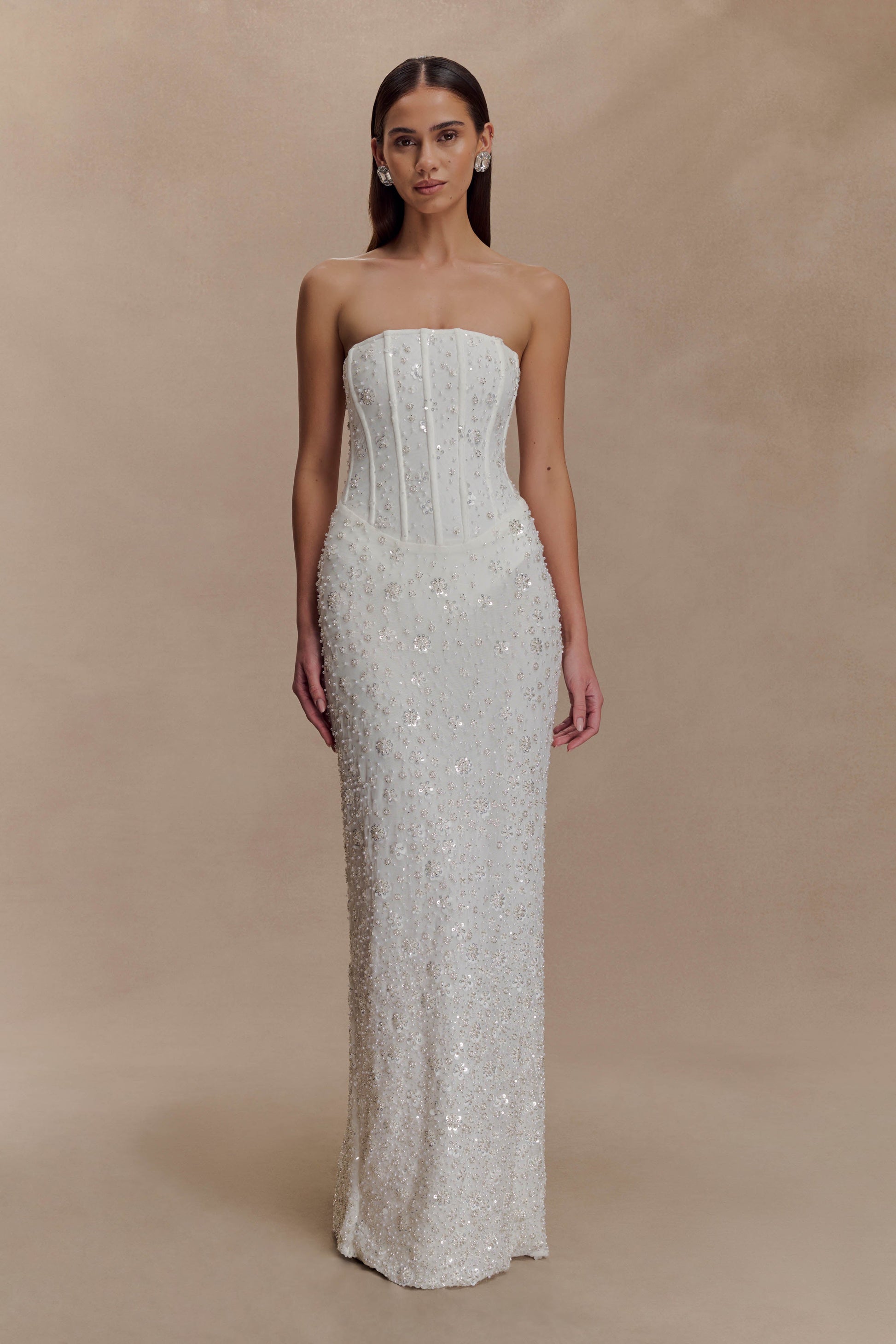 Gemma Strapless Embellished Maxi Dress - Ivory | MESHKI US Gemma Strapless Embellished Maxi Dress - Ivory | MESHKI US