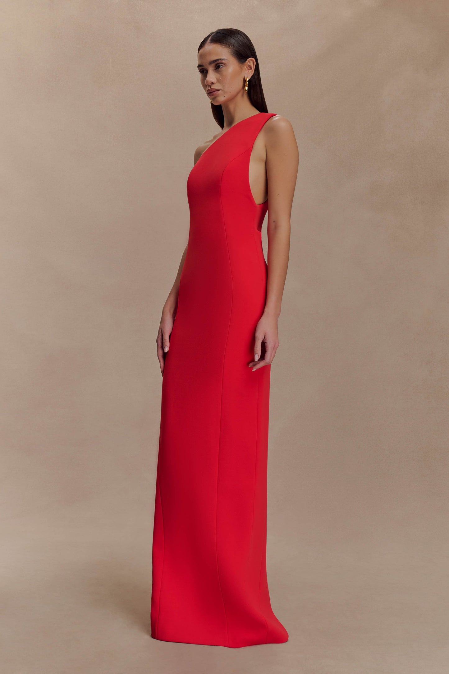 Milena One Shoulder Crepe Maxi Dress - Red