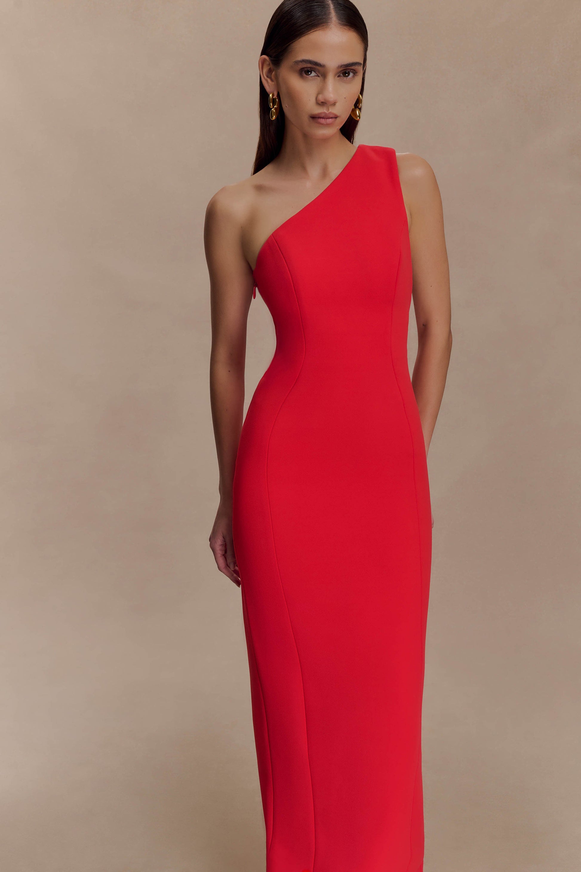 Milena One Shoulder Crepe Maxi Dress / Red | MESHKI | XL Milena One Shoulder Crepe Maxi Dress / Red | MESHKI | XL