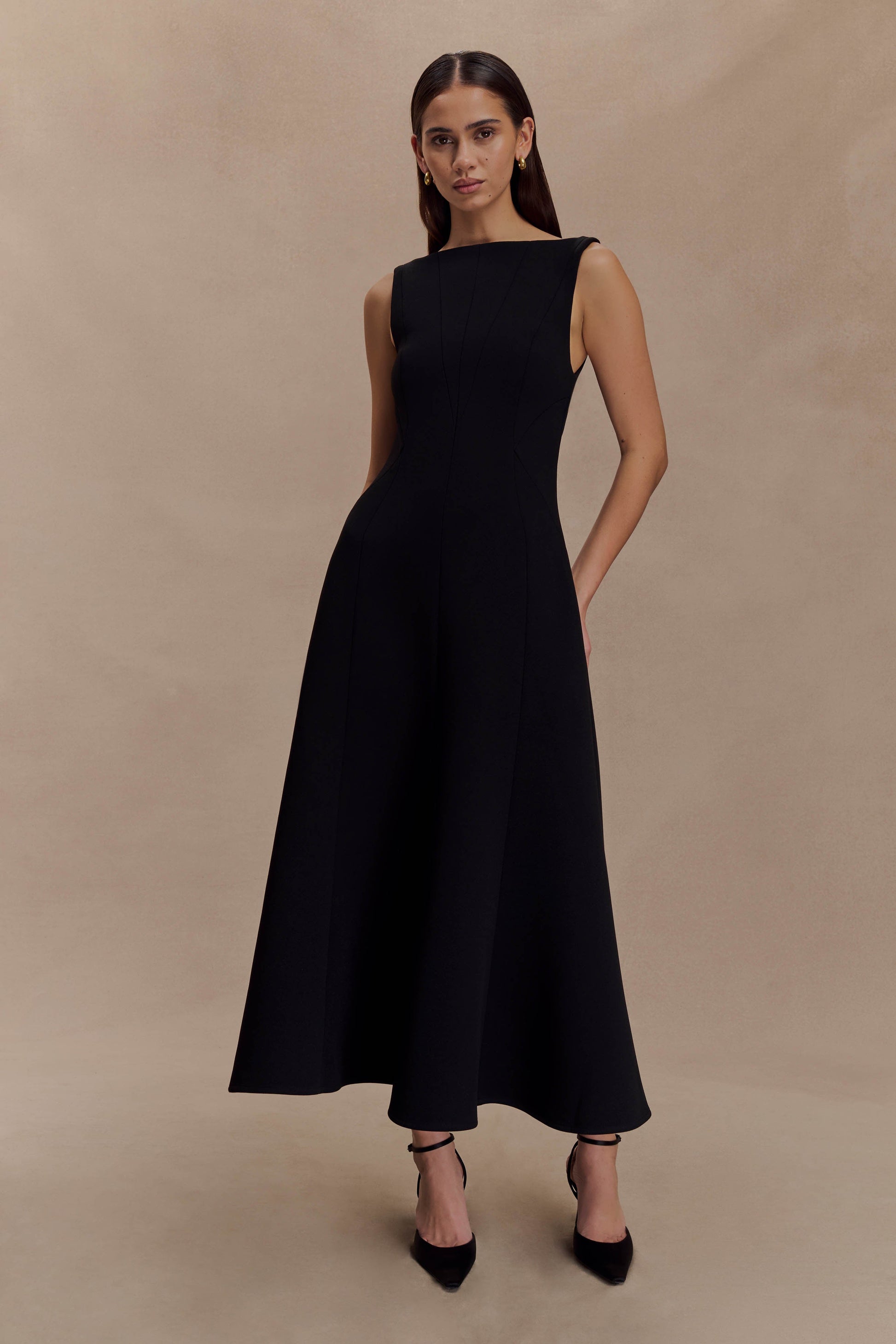 Callista Crepe A-Line Midi Dress - Black XXS Callista Crepe A-Line Midi Dress - Black XXS