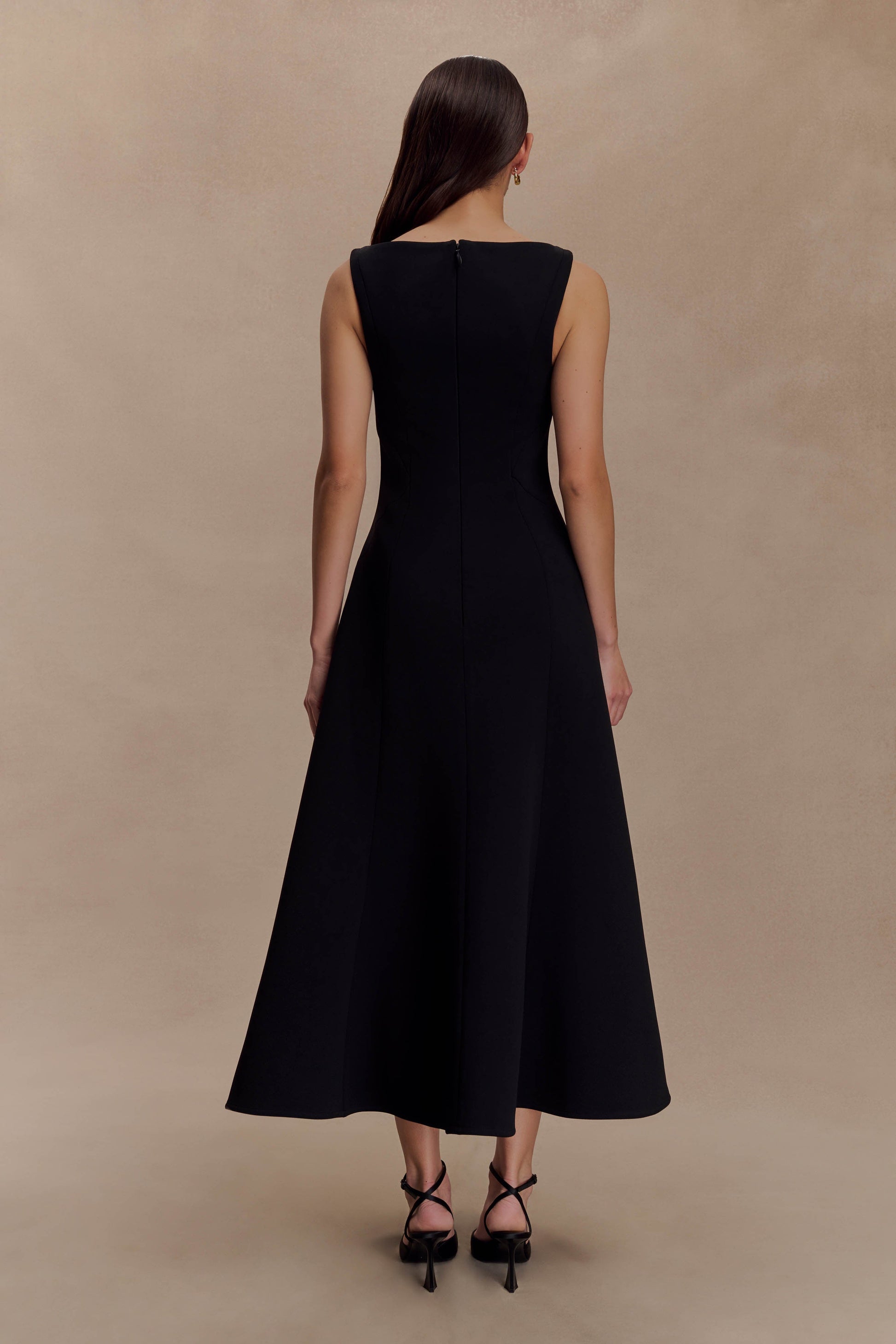 Callista Crepe A-Line Midi Dress - Black | MESHKI US Callista Crepe A-Line Midi Dress - Black | MESHKI US