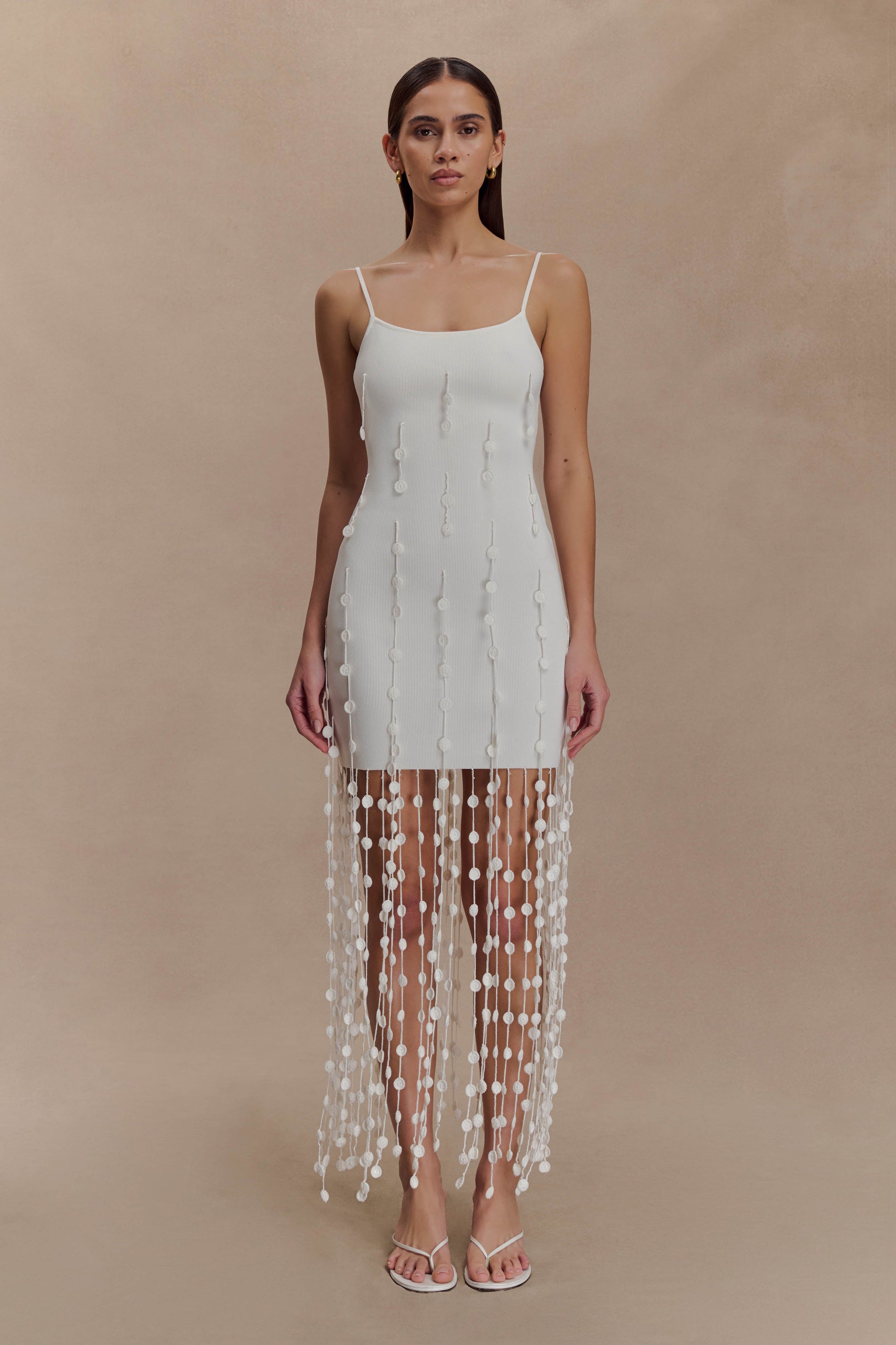 Tove Hand Knit Flower Mini Dress / White | MESHKI | XS Tove Hand Knit Flower Mini Dress / White | MESHKI | XS