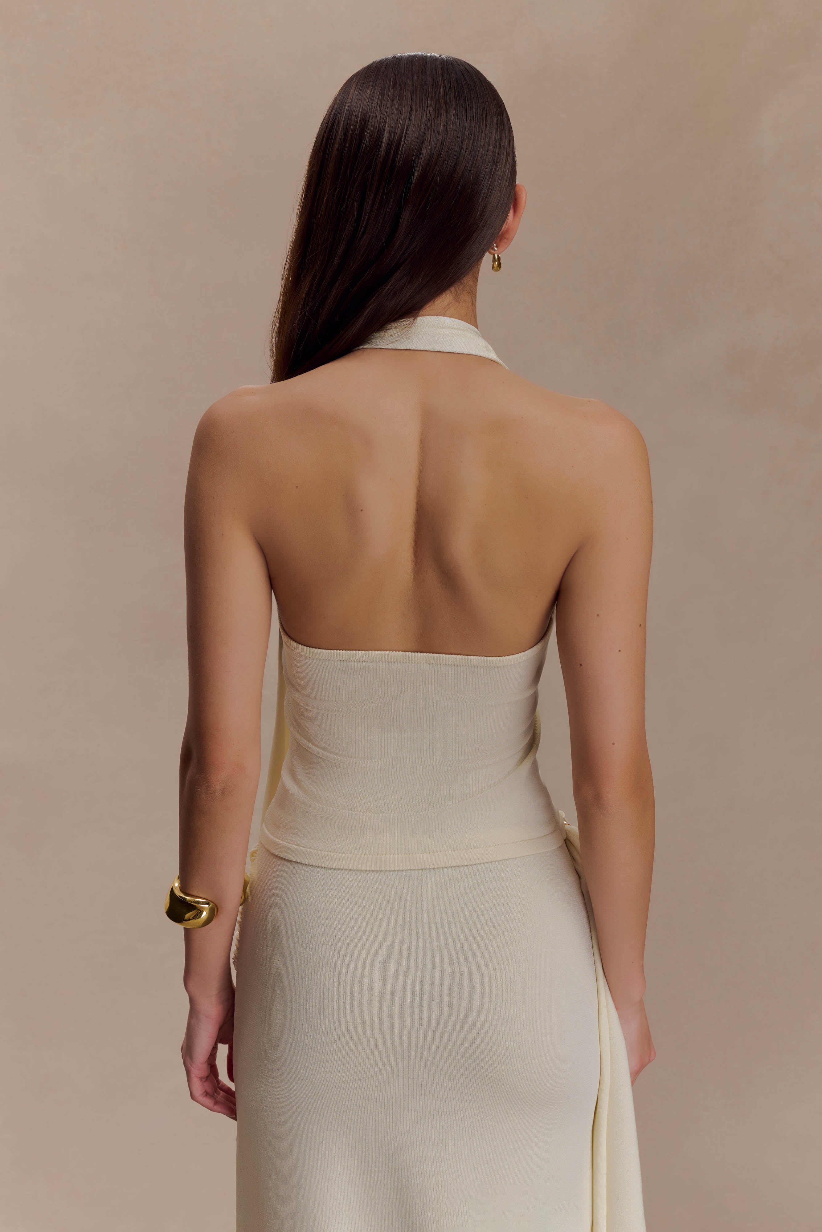 Xanthia Knit Halter Top - Ivory | MESHKI US