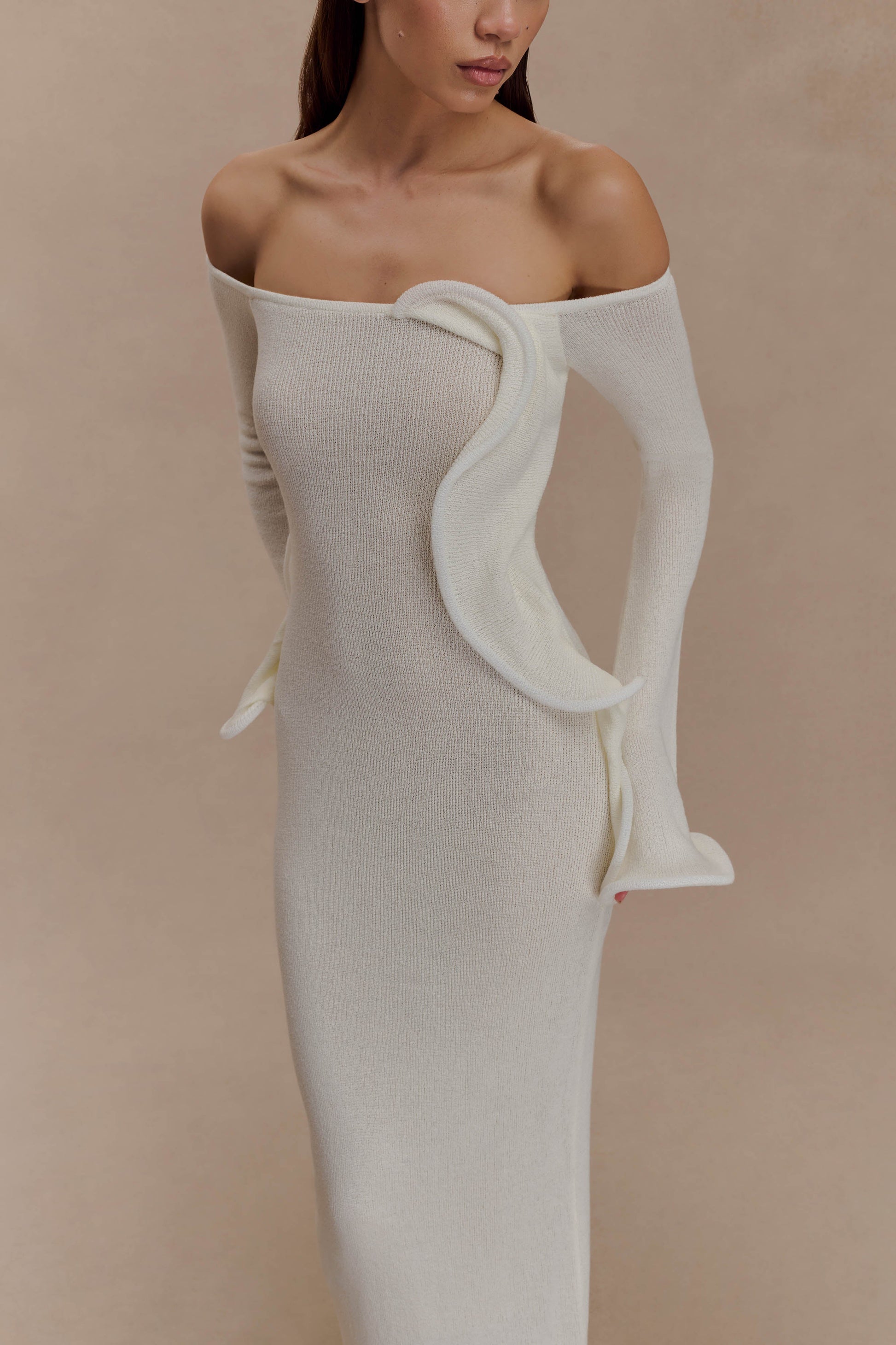 Sandrine Off Shoulder Knit Maxi Dress - White | MESHKI US Sandrine Off Shoulder Knit Maxi Dress - White | MESHKI US