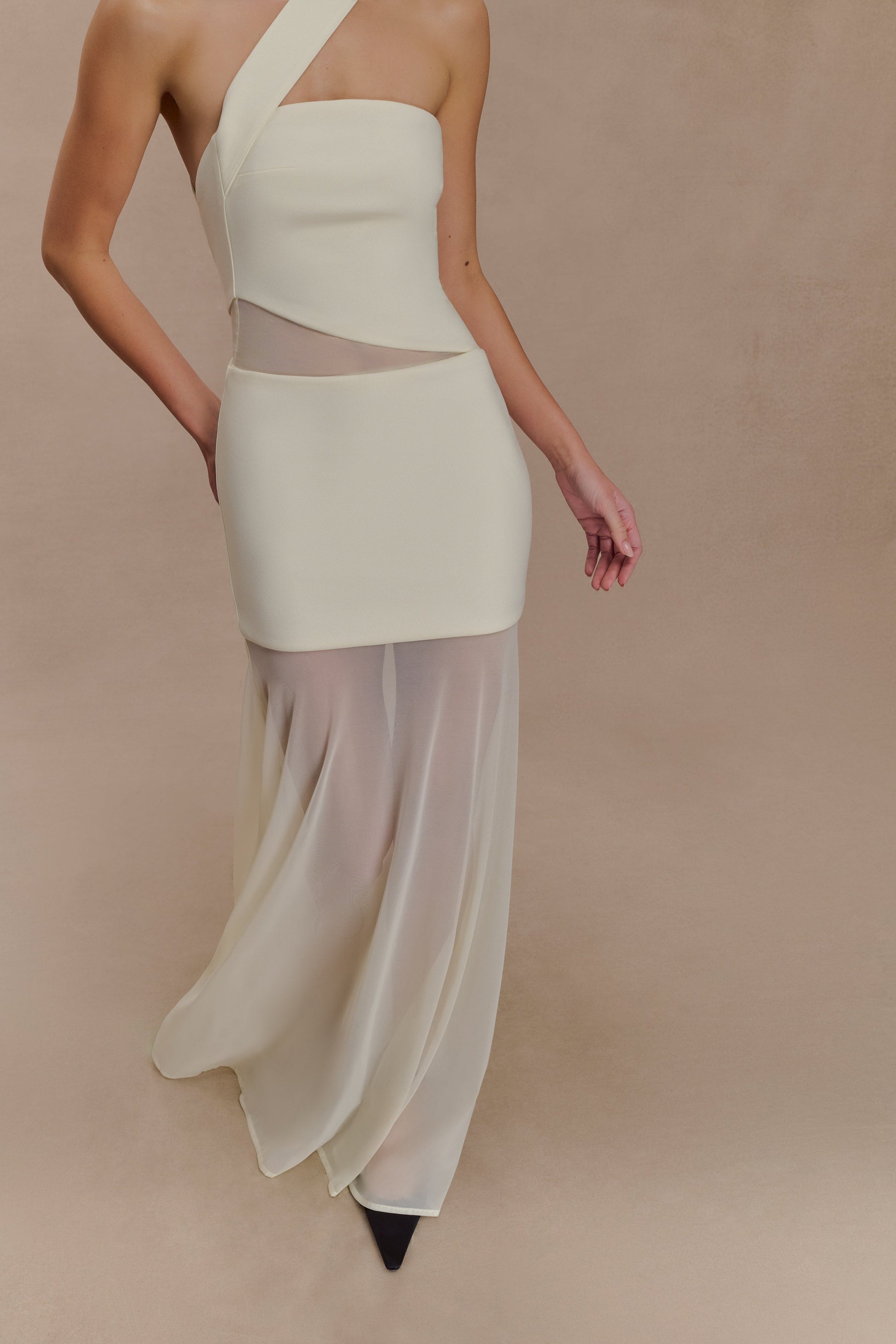 Vashti Cut Out Mesh Maxi Dress / Ivory | MESHKI