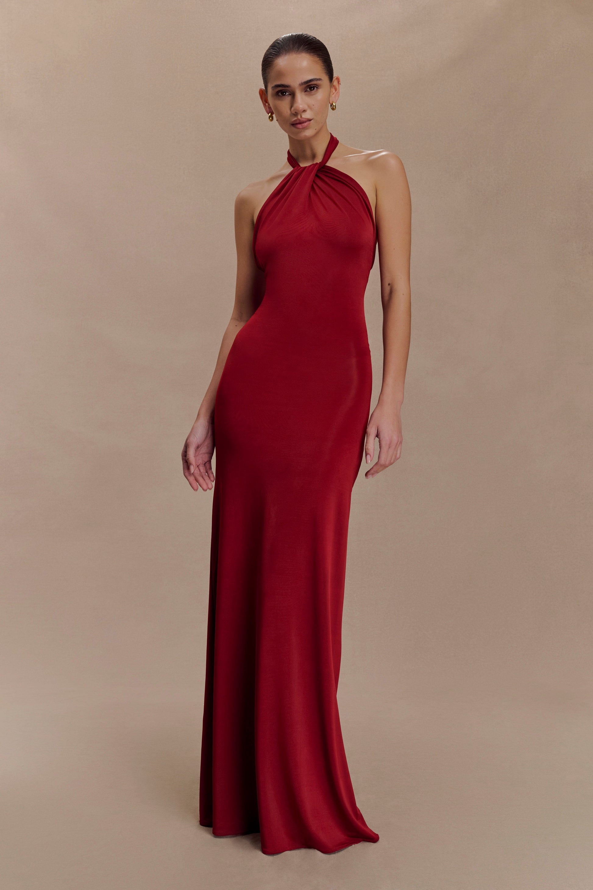 Elyna Slinky Halter Maxi Dress - Deep Red #4