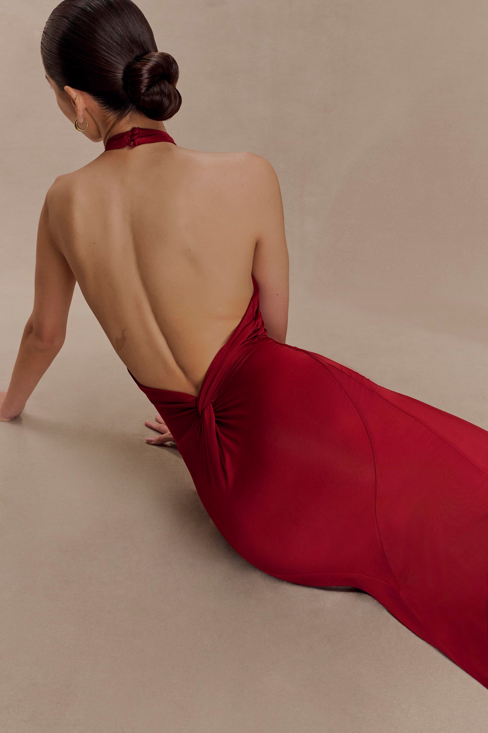 Elyna Slinky Halter Maxi Dress - Deep Red #3