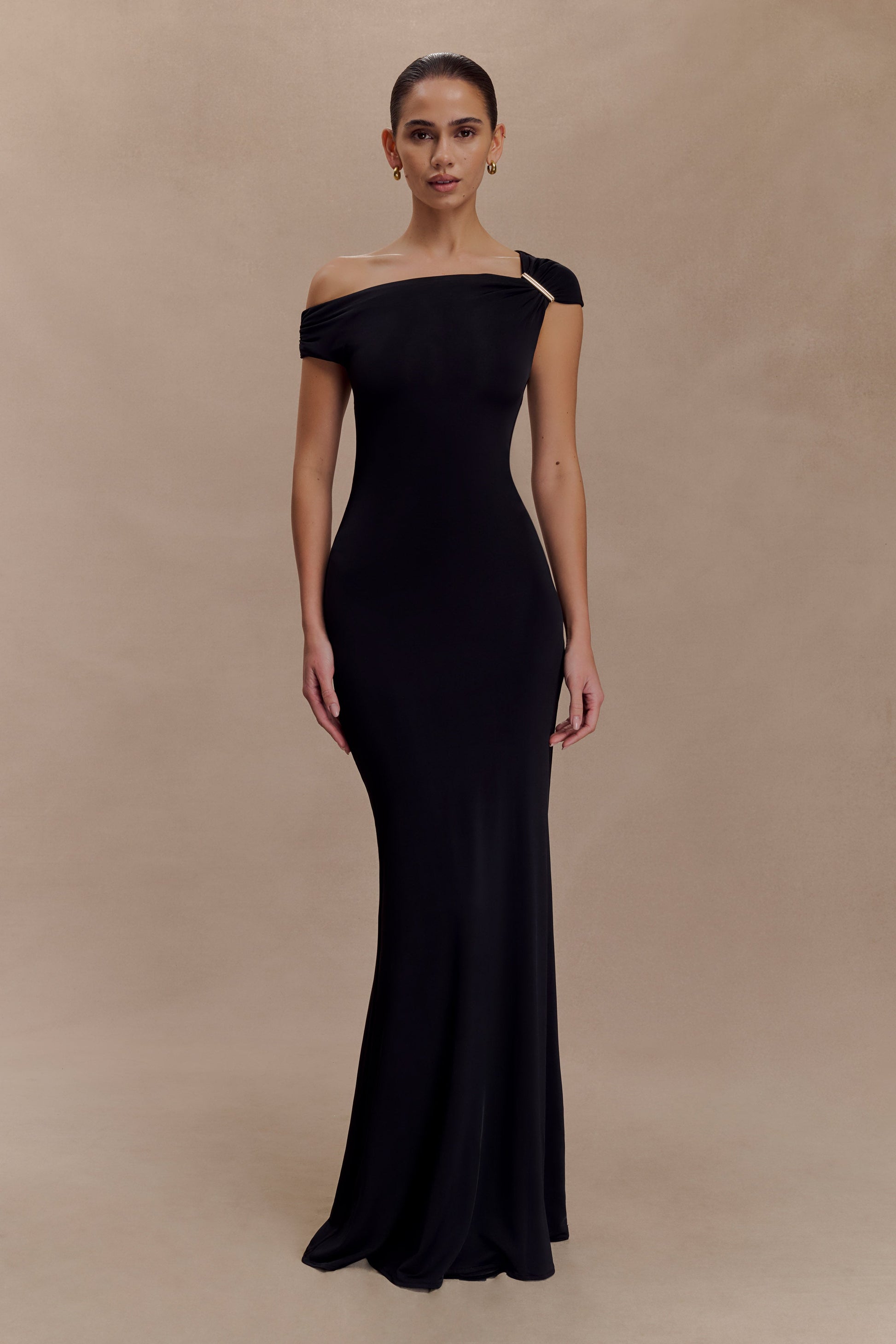 Kinsley Slinky Maxi Dress With Hardware - Black