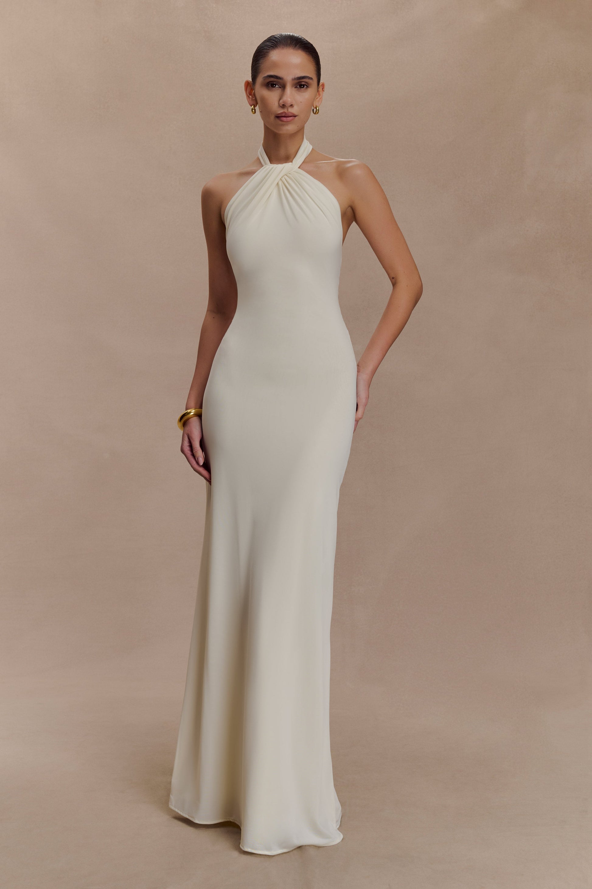 Elyna Slinky Halter Maxi Dress / Ivory | MESHKI