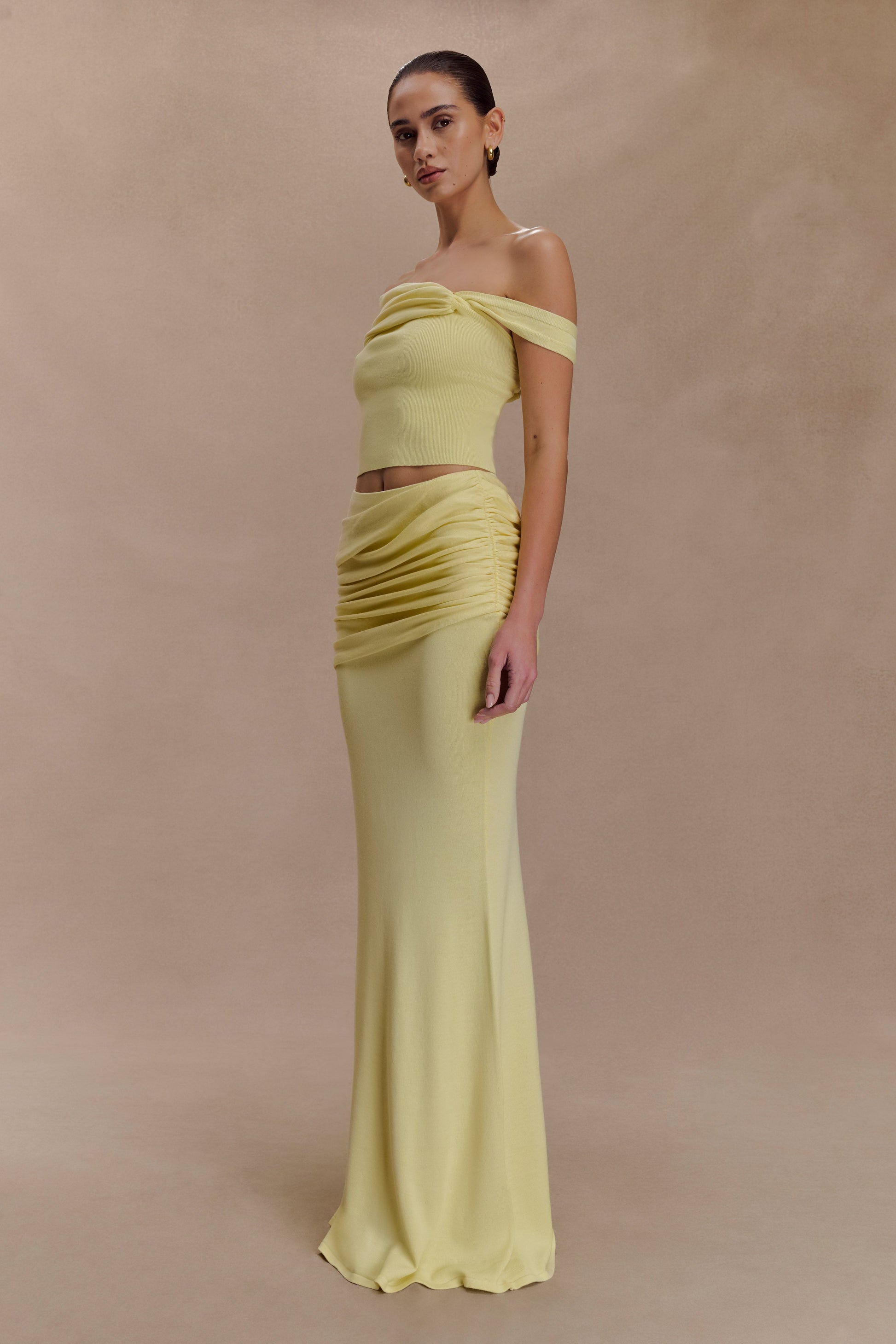 Irene Gathered Knit Maxi Skirt / Lemon | Meshki | XL Irene Gathered Knit Maxi Skirt / Lemon | Meshki | XL