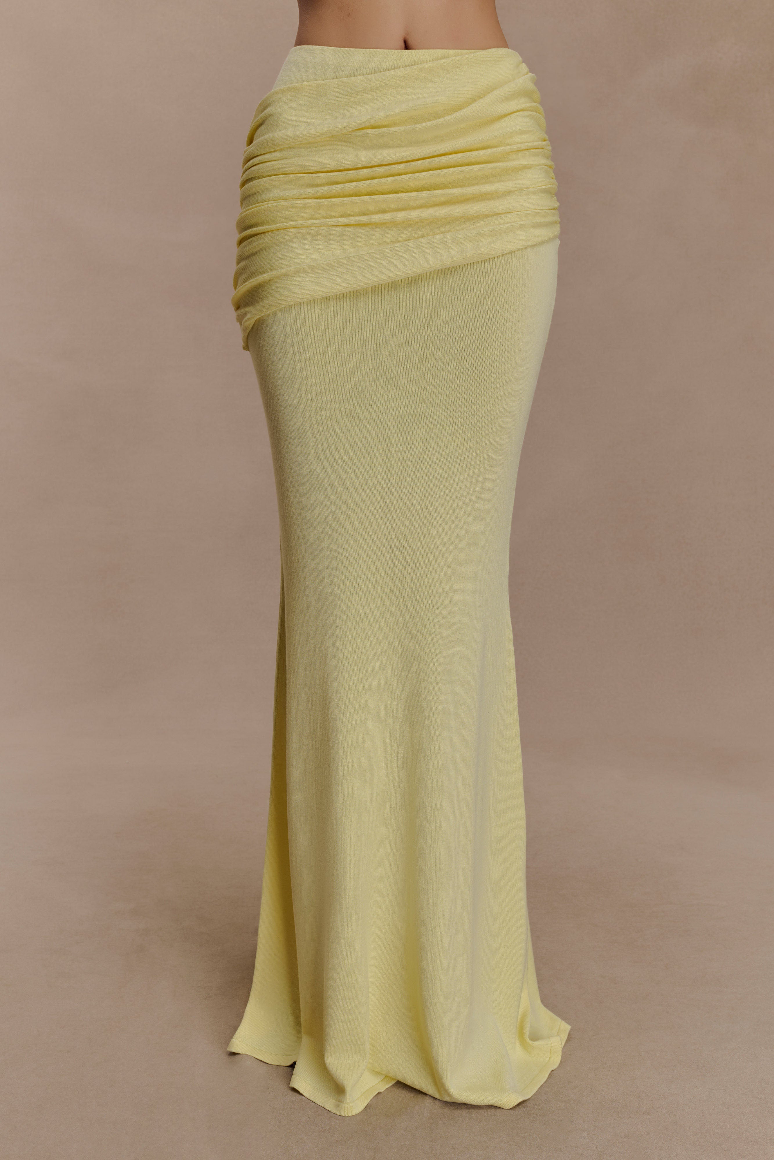 Irene Gathered Knit Maxi Skirt - Lemon | MESHKI US