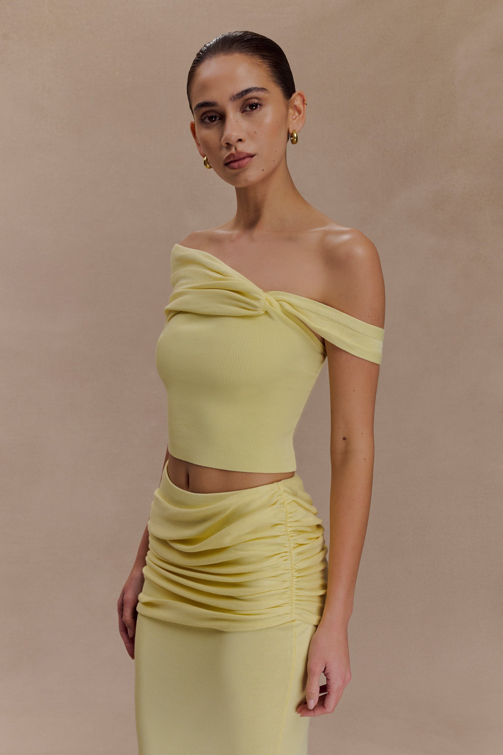 Irene Gathered Knit Top - Lemon #2