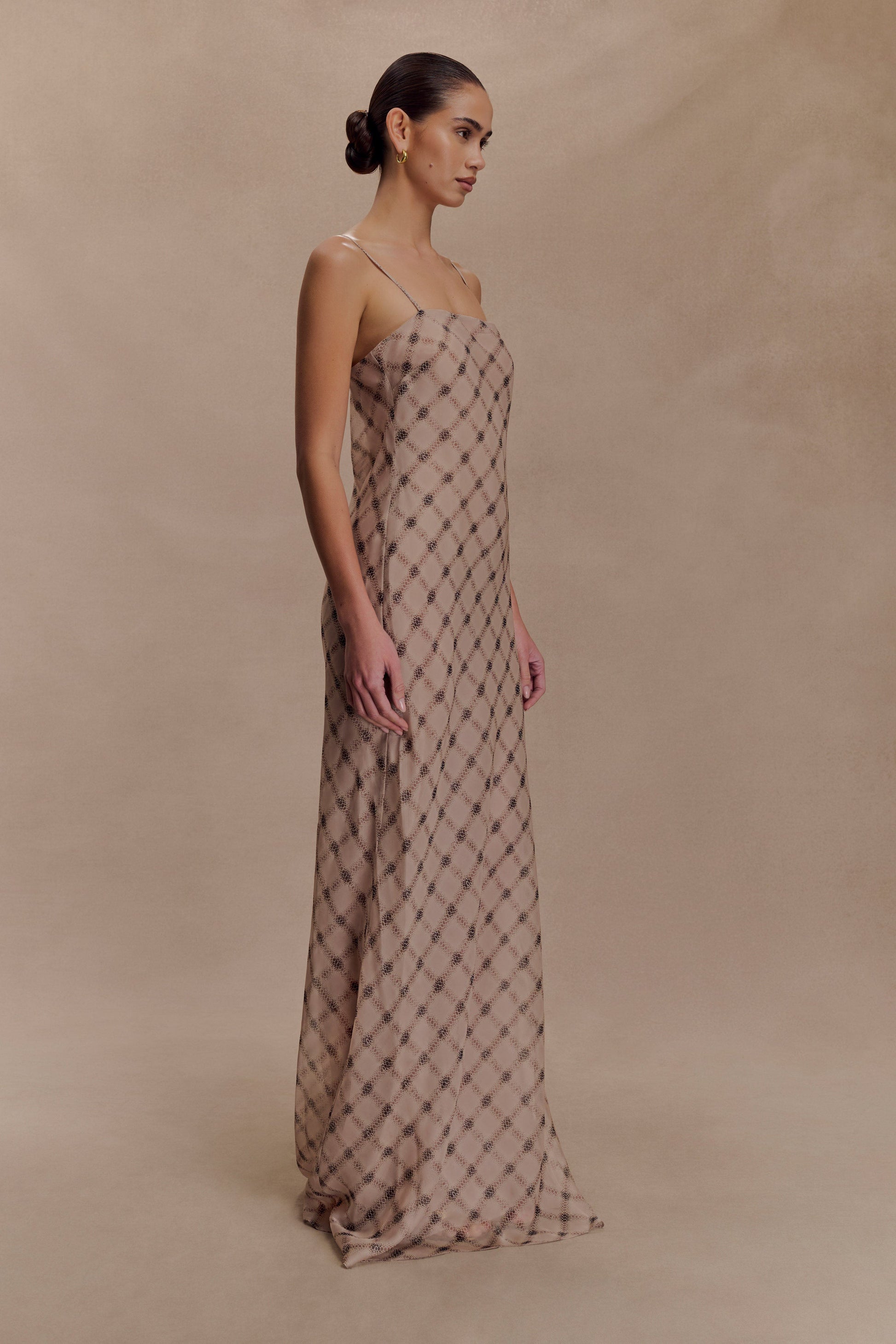 Silvana Chiffon Maxi Dress / Snake Check Print Mocha | Meshki | 3XL Silvana Chiffon Maxi Dress / Snake Check Print Mocha | Meshki | 3XL