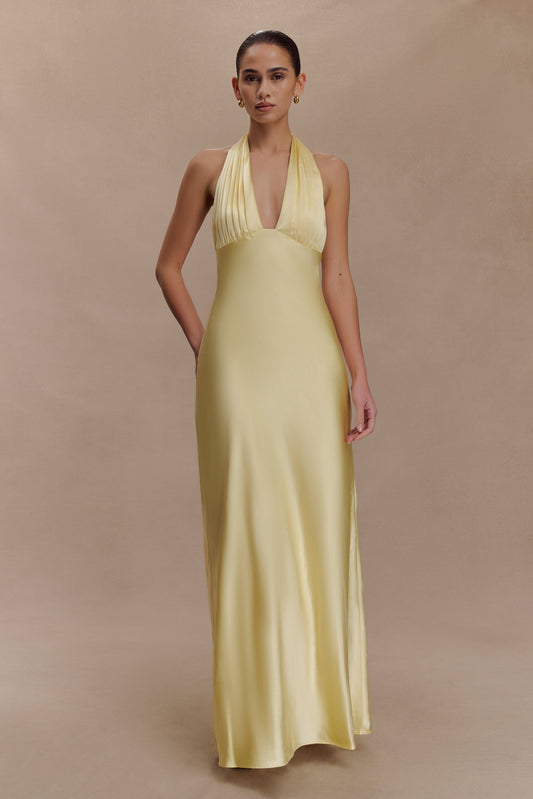 yellow bridesmaid dress Cressida Satin Asymmetric A subtle slit introduces fluid movement and a modern touch while maintaining the refined silhouette of the gown Zapaka Women Satin Bridesmaid Dress
