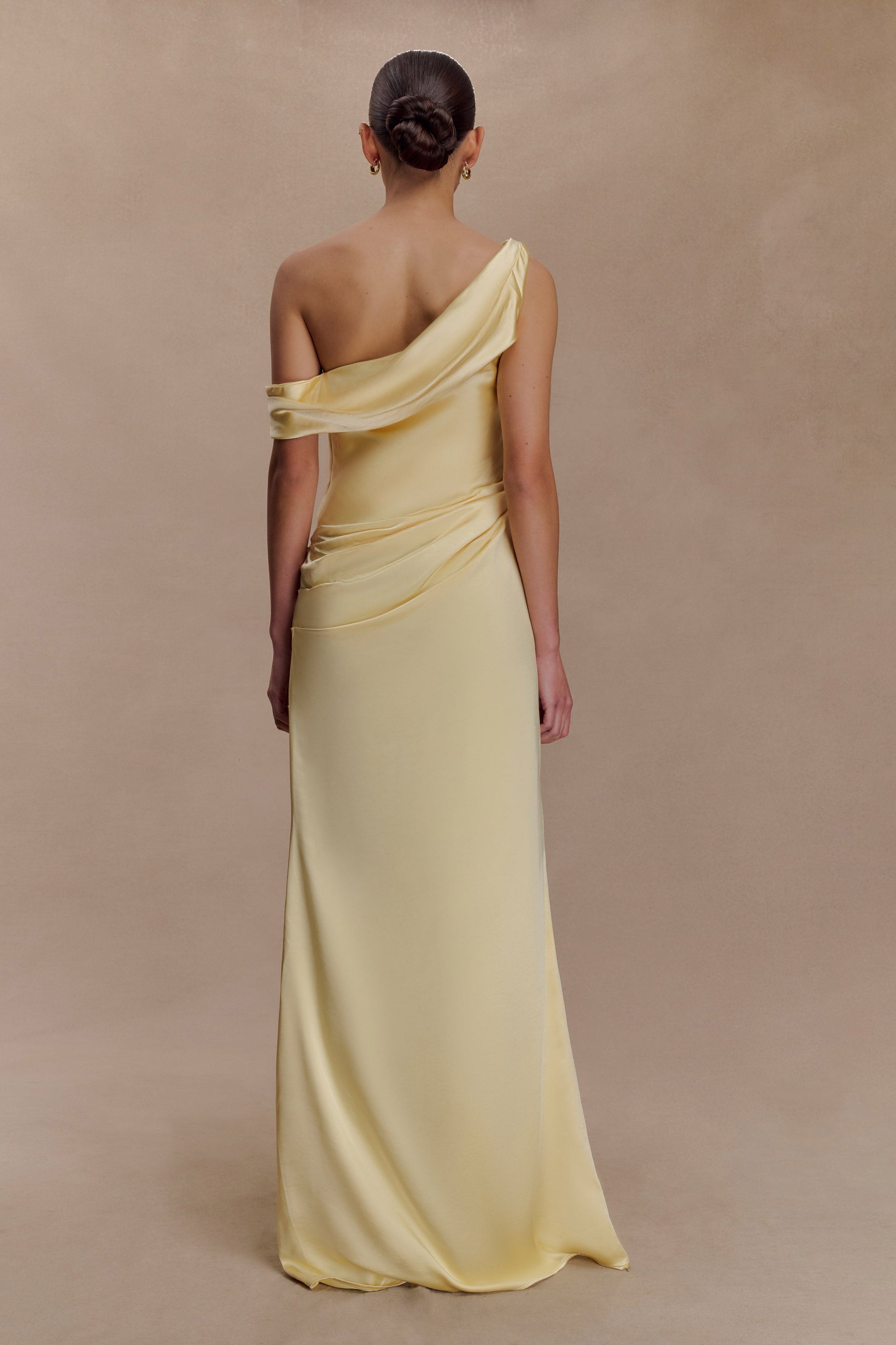 Dalia Off Shoulder Satin Maxi Dress / Lemon | Meshki | M Dalia Off Shoulder Satin Maxi Dress / Lemon | Meshki | M