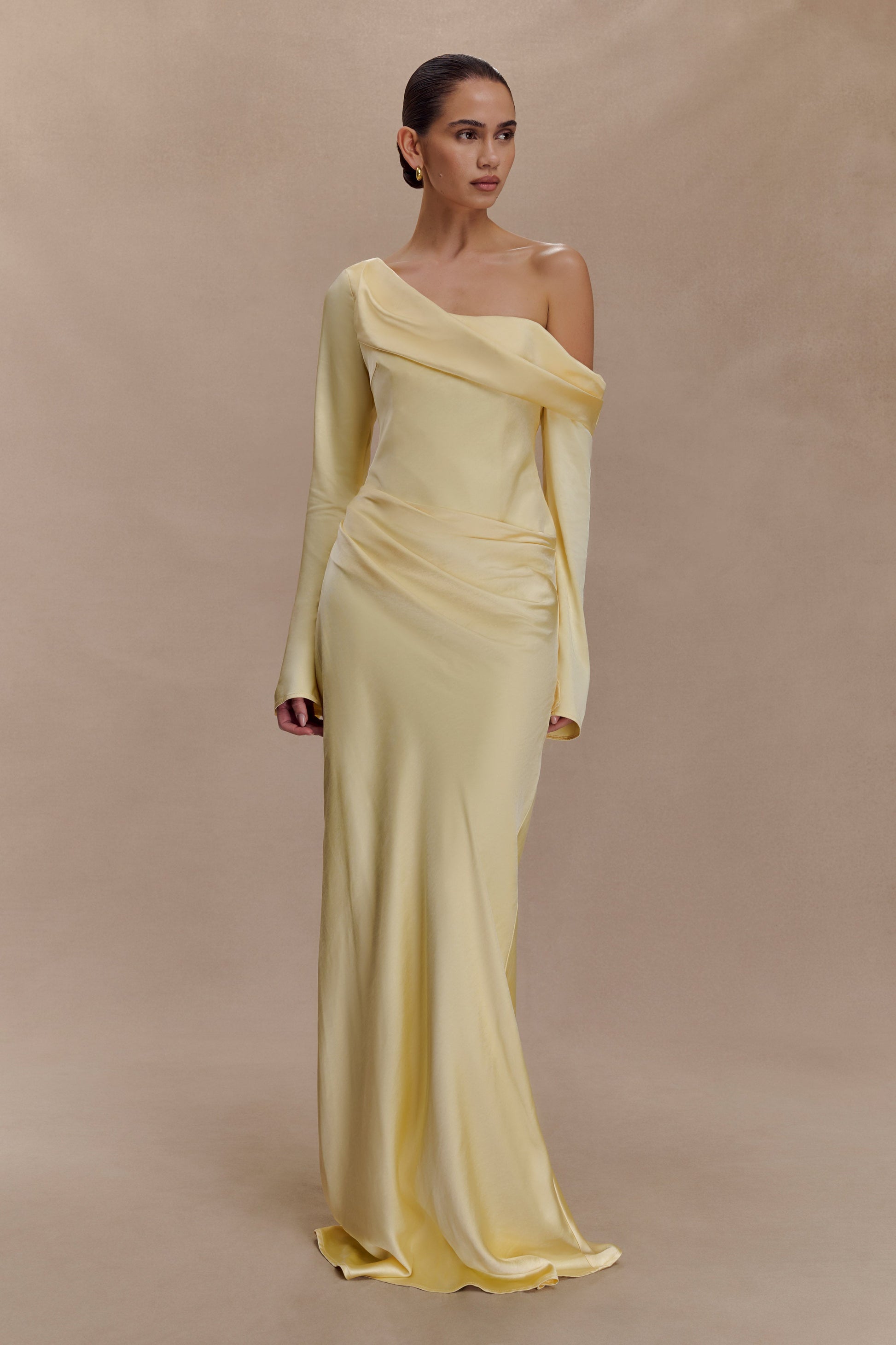 Iris Long Sleeve Satin Maxi Dress / Lemon | MESHKI