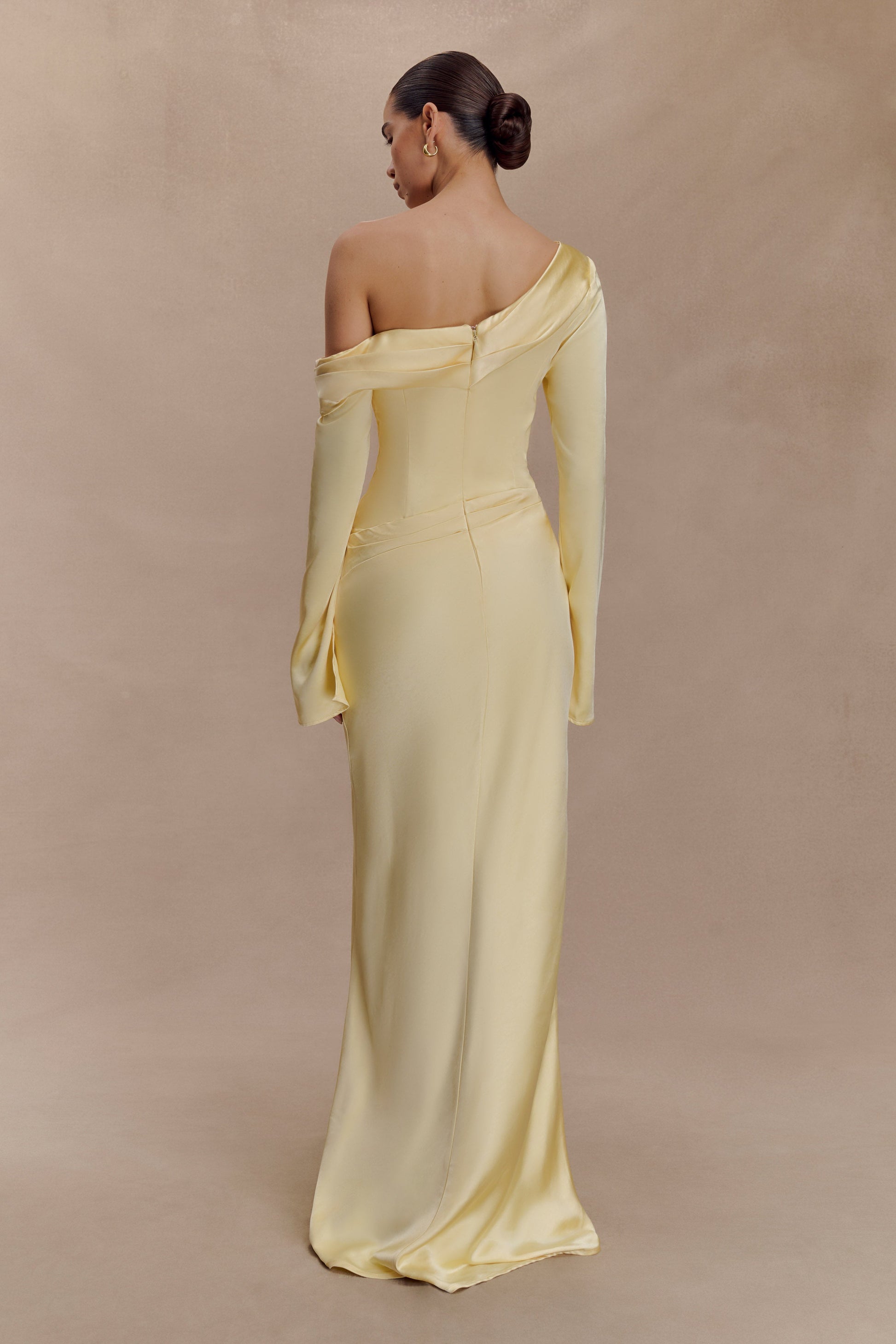Iris Long Sleeve Satin Maxi Dress - Lemon #2