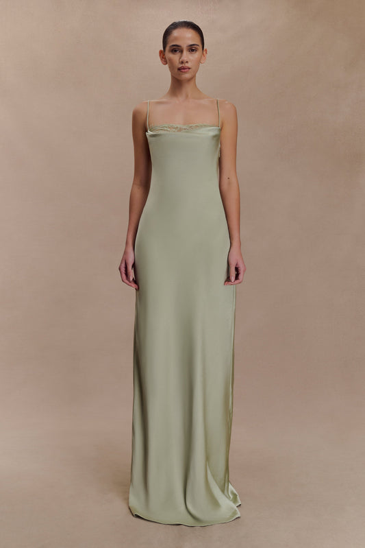 Isadora Lace & Satin Maxi Dress - Sage