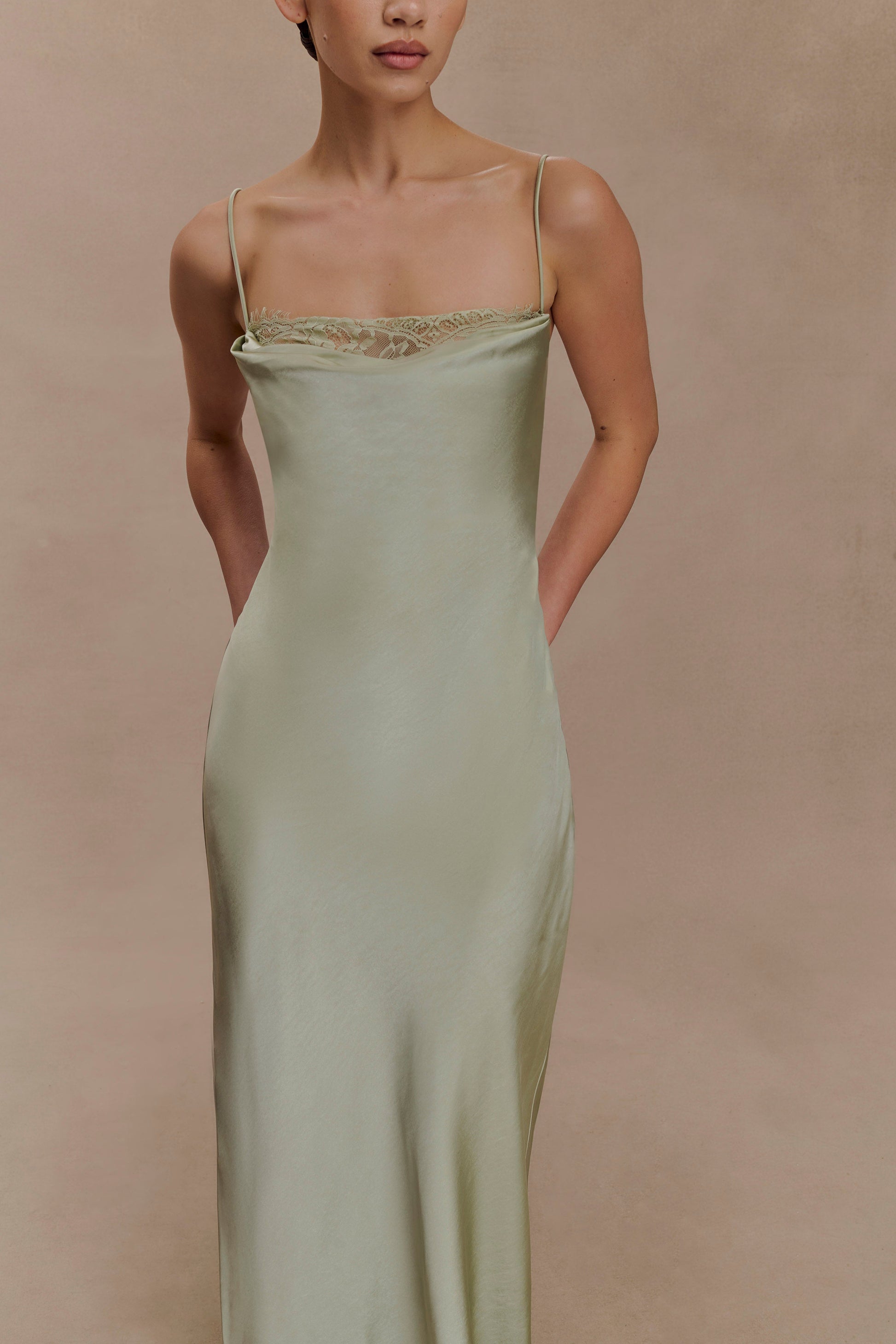 Isadora Lace & Satin Maxi Dress - Sage #3