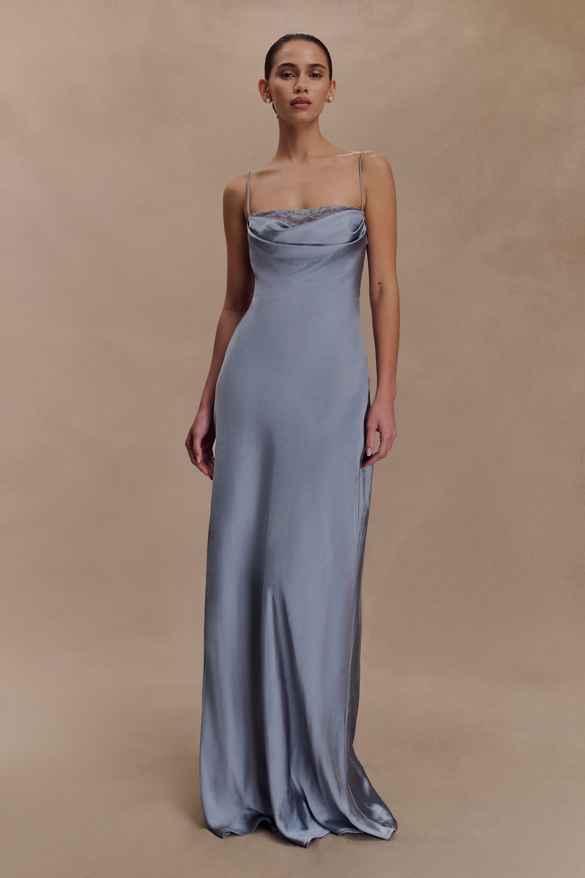 Isadora Lace & Satin Maxi Dress / Frosted Blue | MESHKI